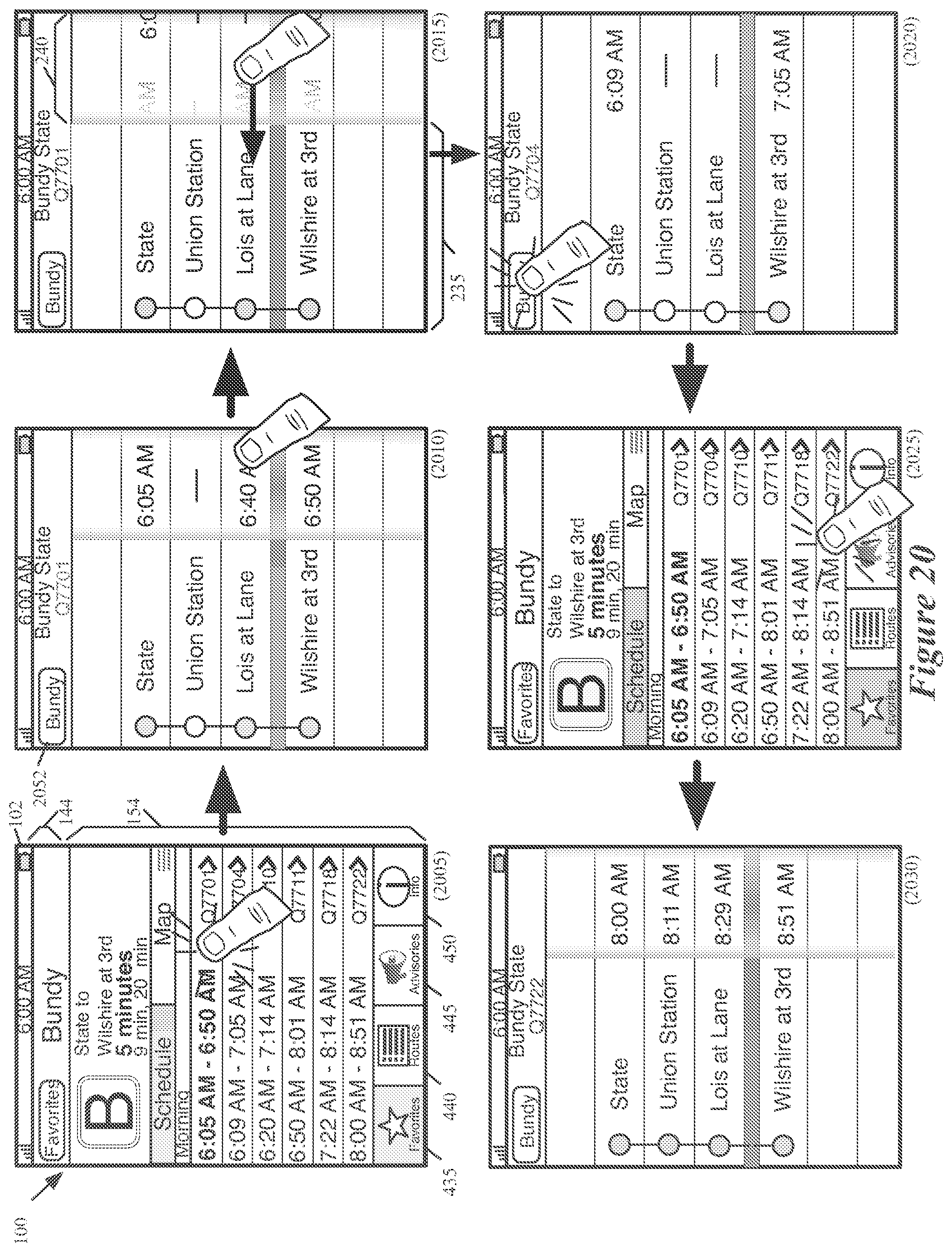 Patent US12174037 Figure 20 – Location-based features for commute assistant