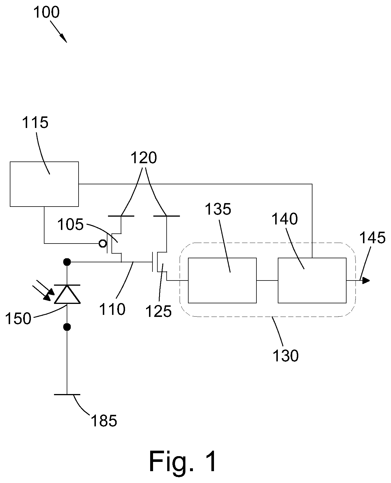 Patent US12174064 Figure 1 – Circuit for high-sensitivity radiation sensing