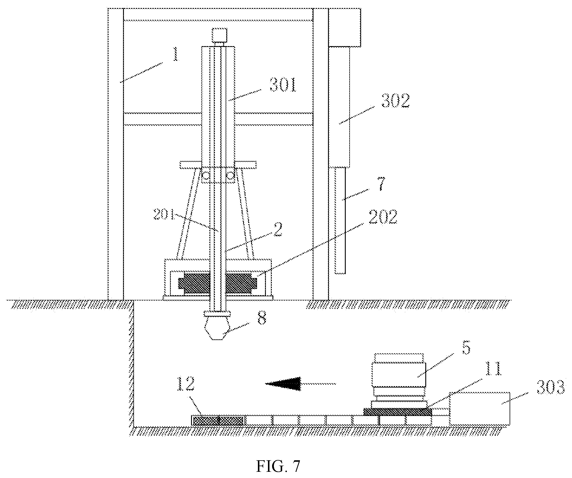Patent US12174082 Figure 7 – Integrated detection test device for drill bit and rotary blowout preventer and detection method thereof