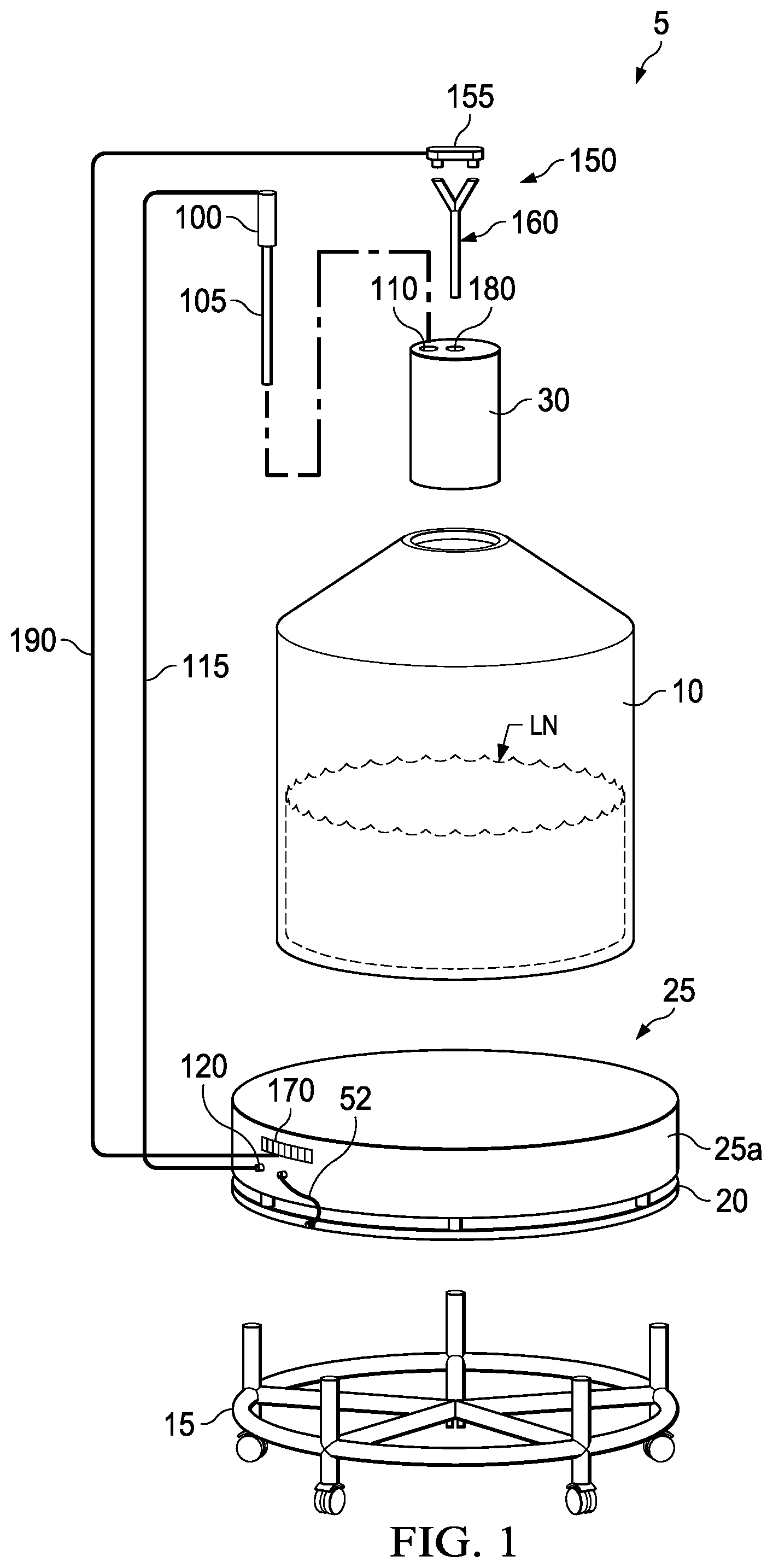 Patent US12174092 — System and method for monitoring and reporting liquid nitrogen container level — Figure 1