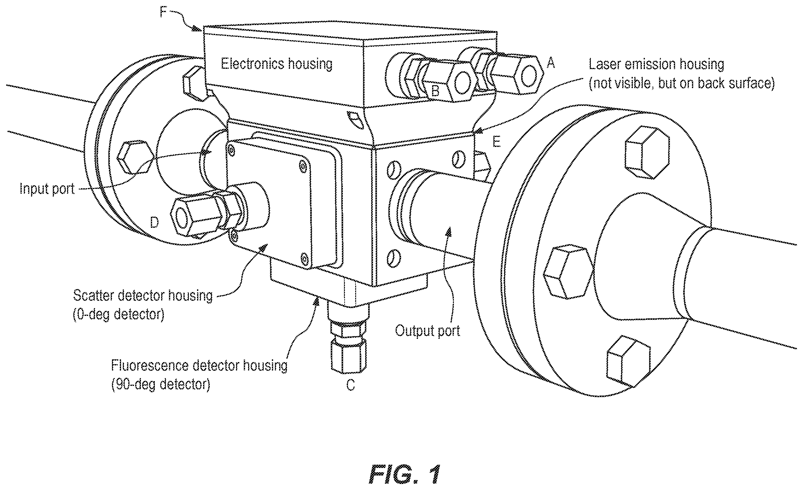 Patent US12174117 Figure 1 – Fluorescence and scatter and absorption spectroscopic apparatus with a sapphire tube and method for analyzing inline low level hydrocarbon in a flow medium