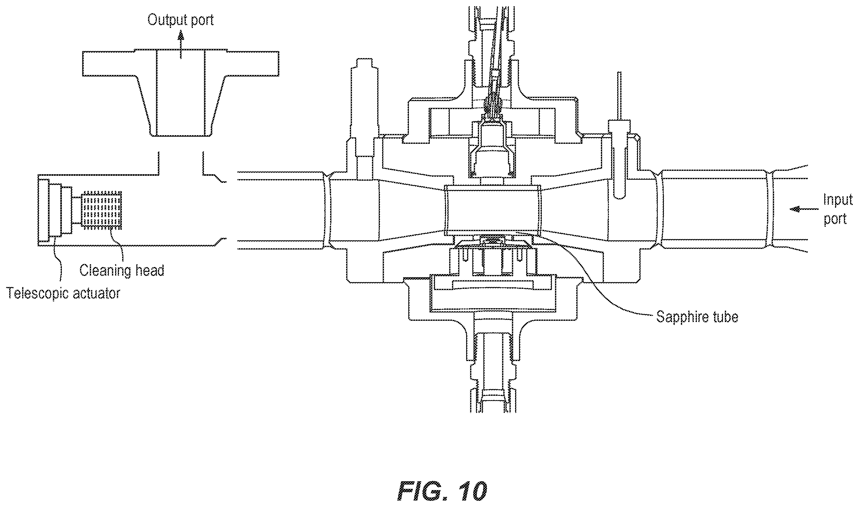 Patent US12174117 Figure 10 – Fluorescence and scatter and absorption spectroscopic apparatus with a sapphire tube and method for analyzing inline low level hydrocarbon in a flow medium