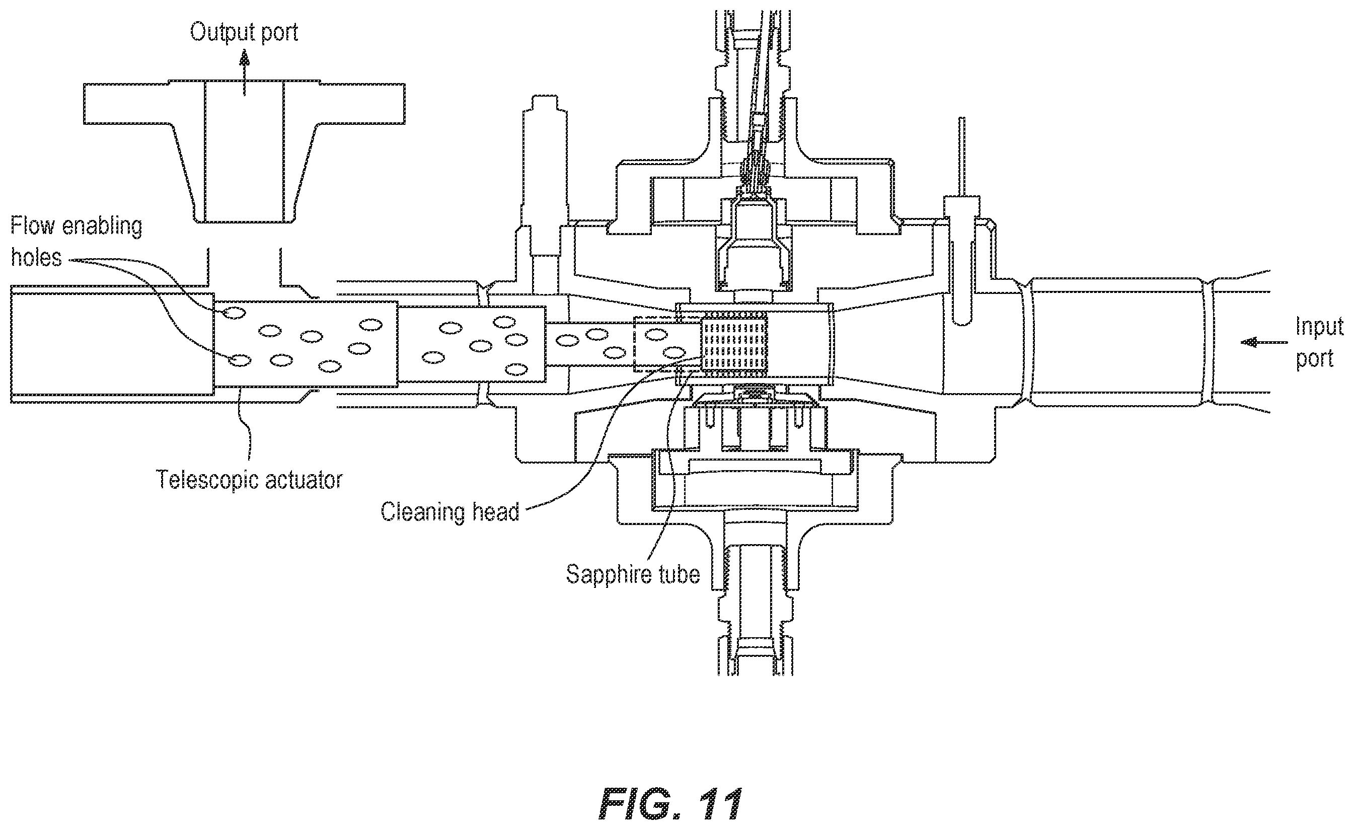Patent US12174117 Figure 11 – Fluorescence and scatter and absorption spectroscopic apparatus with a sapphire tube and method for analyzing inline low level hydrocarbon in a flow medium