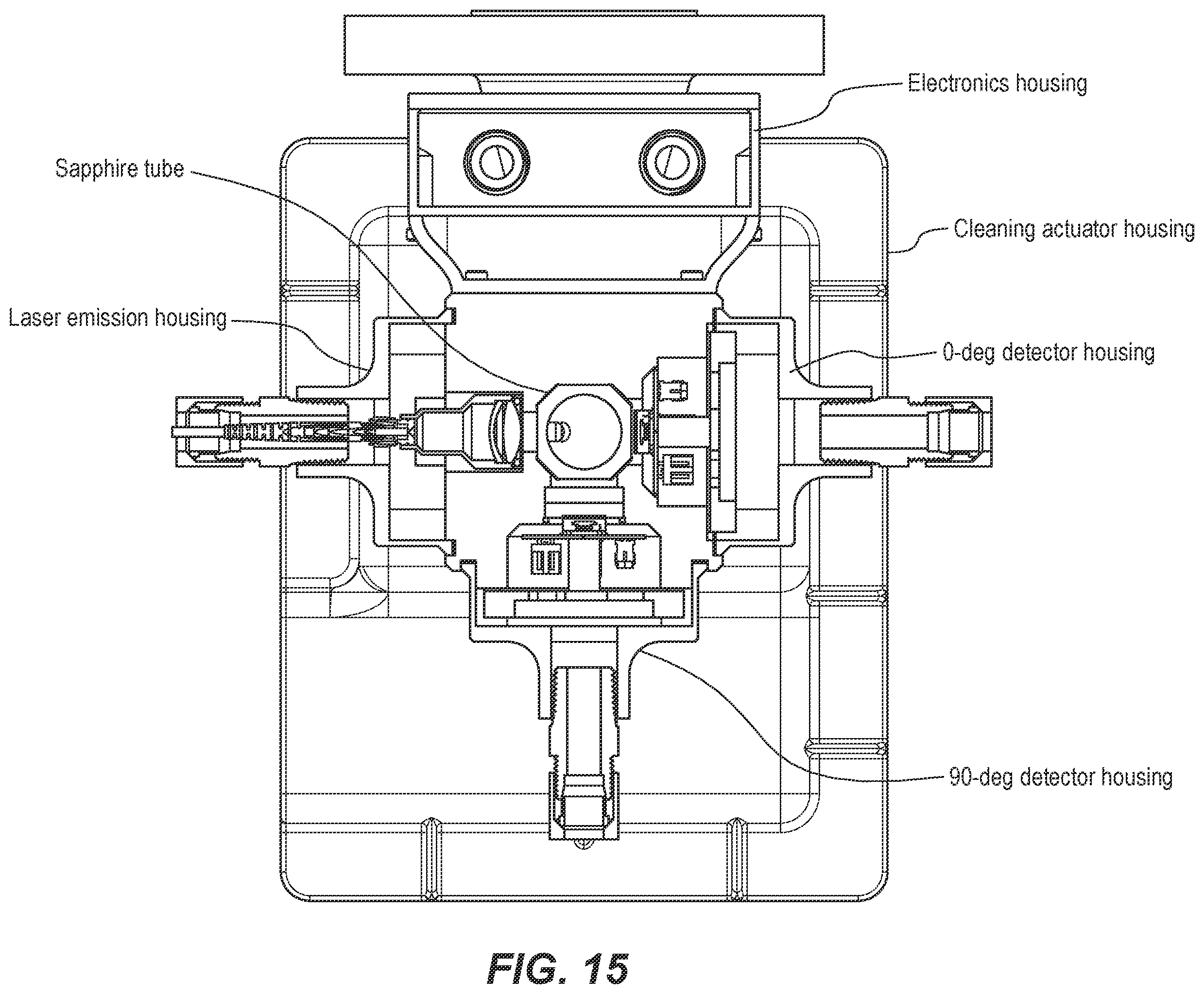 Patent US12174117 Figure 15 – Fluorescence and scatter and absorption spectroscopic apparatus with a sapphire tube and method for analyzing inline low level hydrocarbon in a flow medium