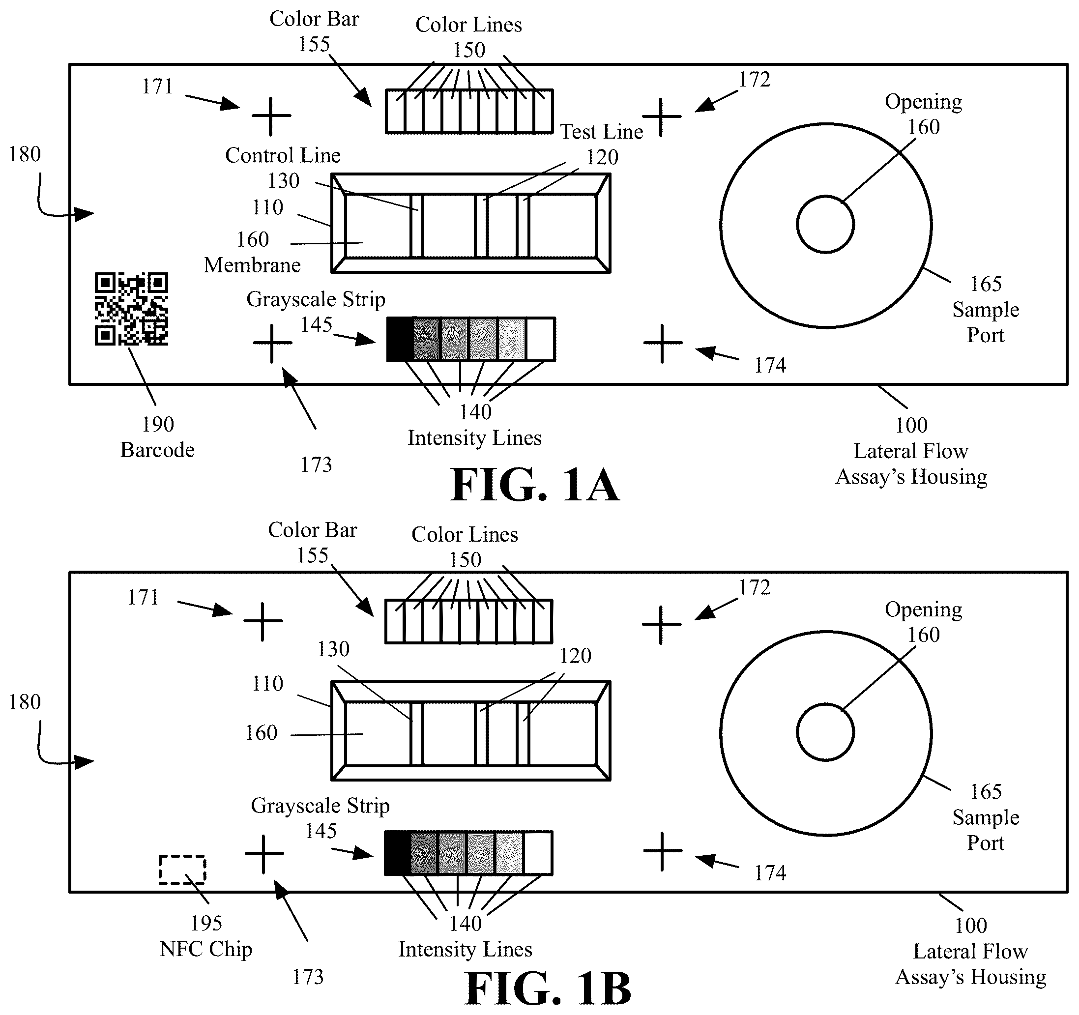Patent US12174123 Figure 1 – Lateral flow assay housing and method of correcting color, intensity, focus, and perspective of an image of the test results