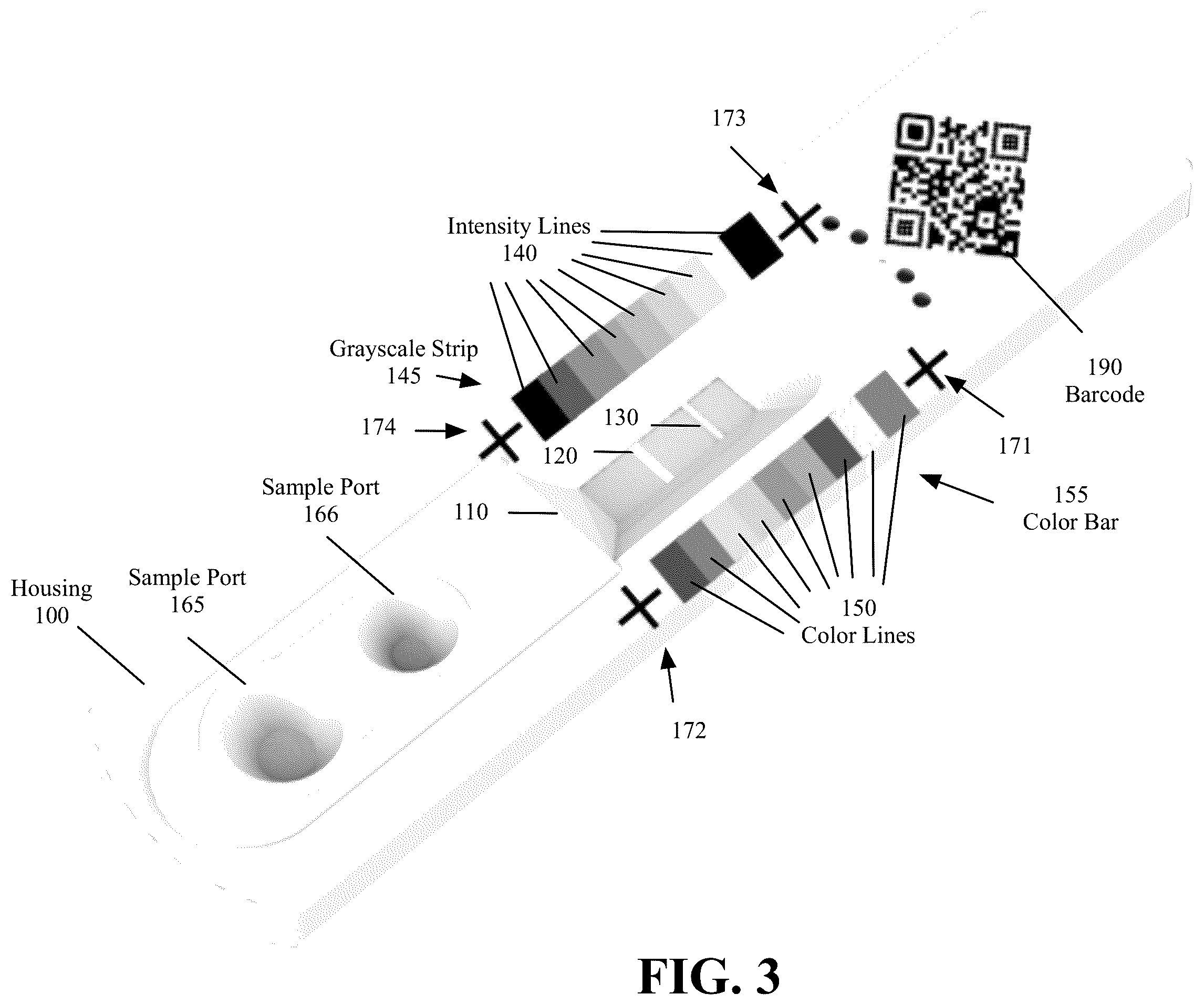 Patent US12174123 Figure 3 – Lateral flow assay housing and method of correcting color, intensity, focus, and perspective of an image of the test results