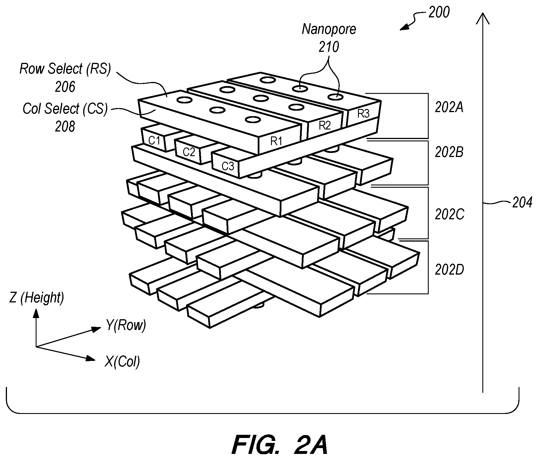 Patent US12174171 Figure 2 – Nanopore device and methods of electrical array addressing and sensing