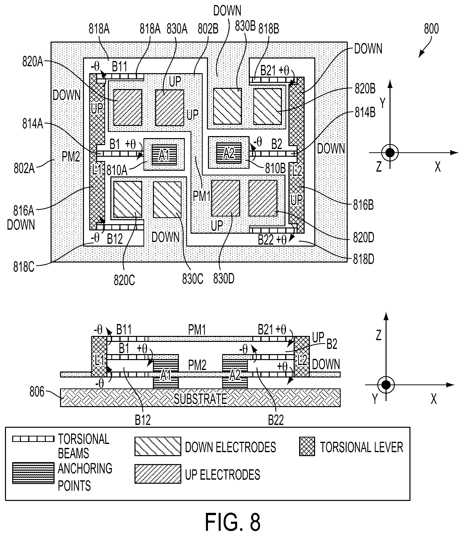 Patent US12174215 Figure 8 – MEMS sensor with compensation of residual voltage