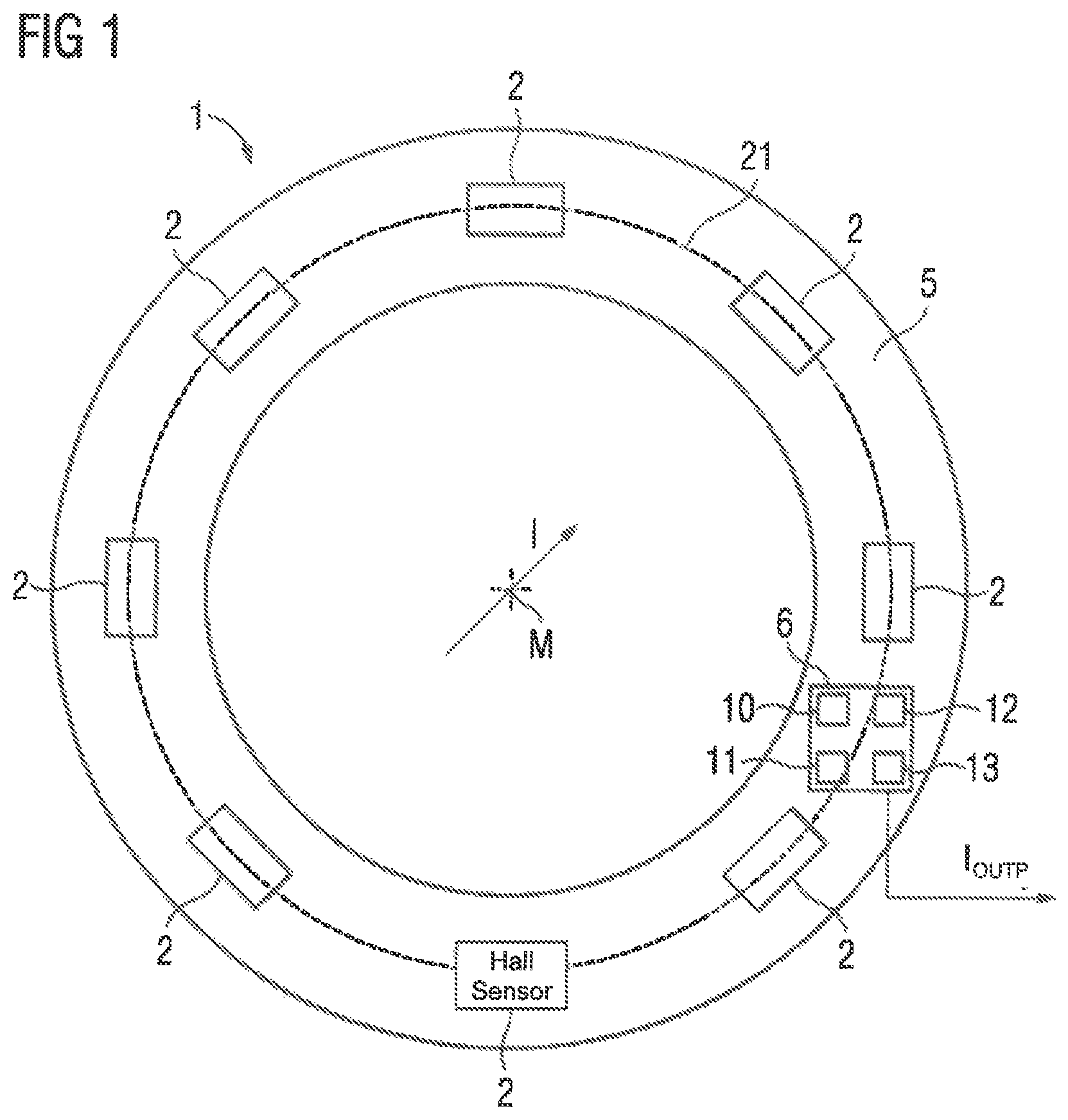 Patent US12174224 — Current measuring device with hall sensors — Figure 1
