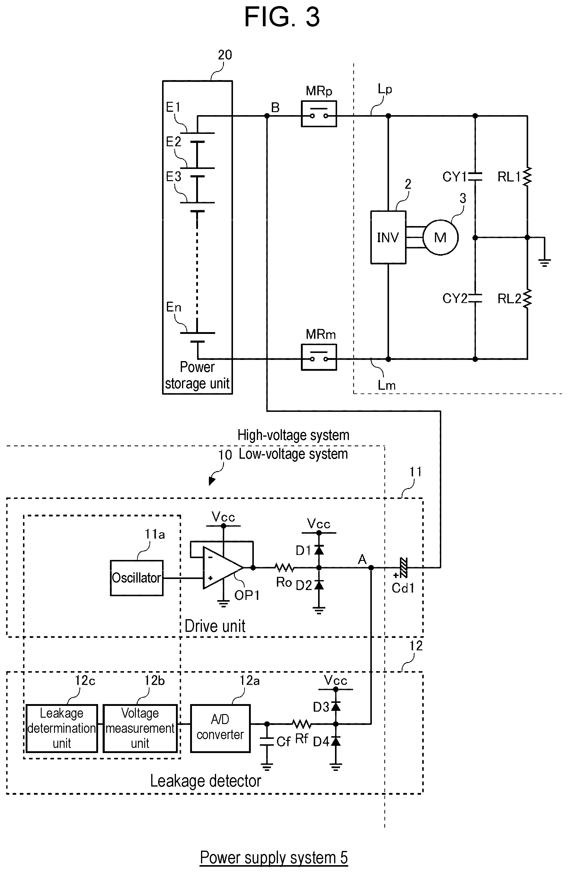 Patent US12174230 Figure 3 – Electricity leakage detection device and vehicle power supply system