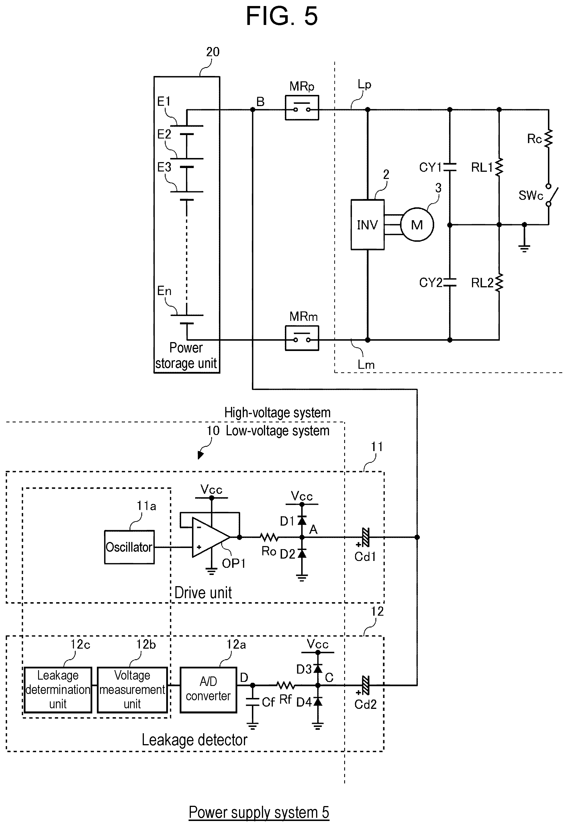 Patent US12174230 Figure 5 – Electricity leakage detection device and vehicle power supply system