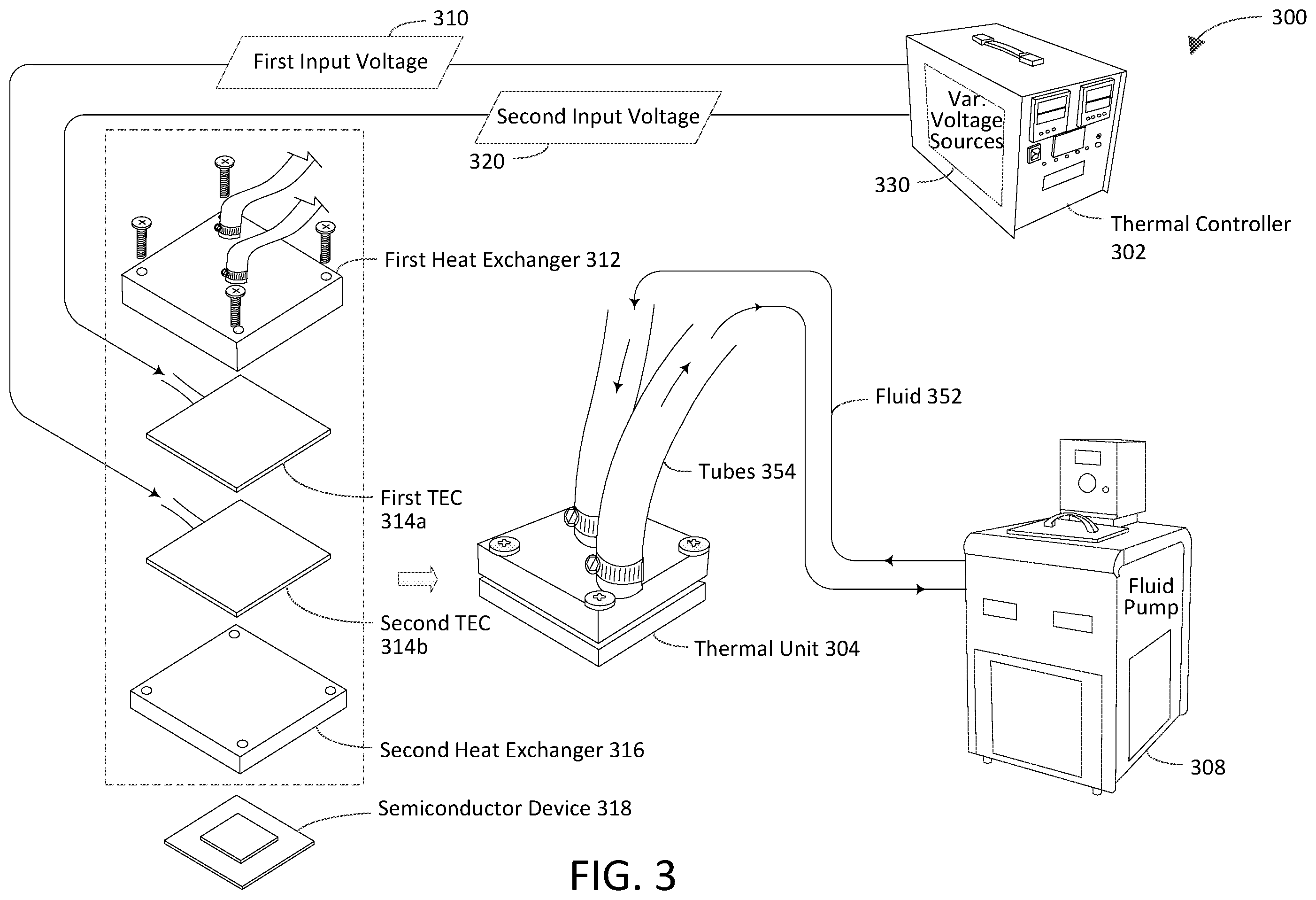 Patent US12174239 Figure 3 – Thermal testing system having safety feature(s) and multiple independently controlled thermoelectric coolers