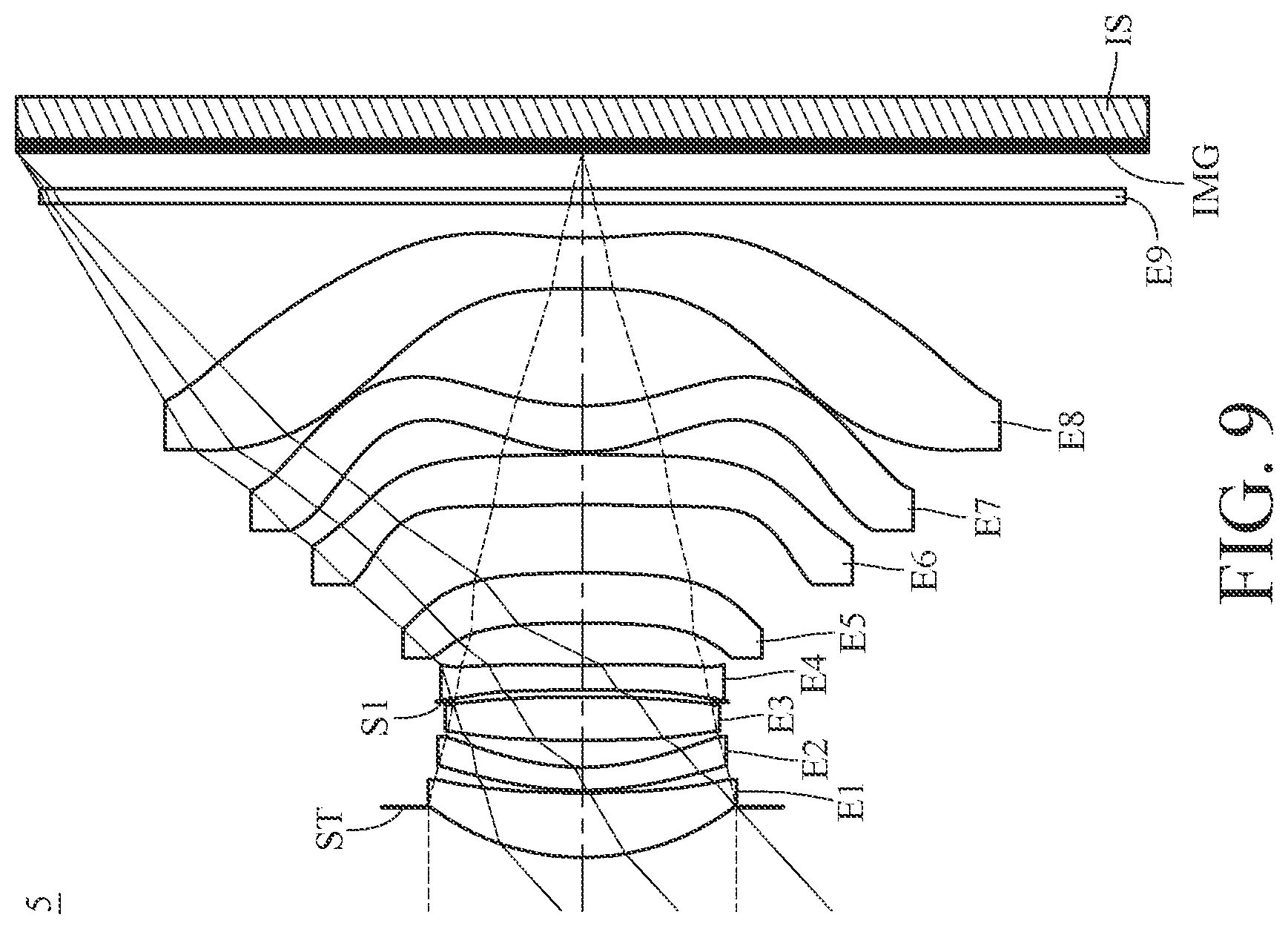 Patent US12174349 Figure 9 – Imaging optical lens system including eight lenses of +−+−−++−, +−+−+−+−, +−+++−+− or +−+−−−+− refractive powers, image capturing unit and electronic device