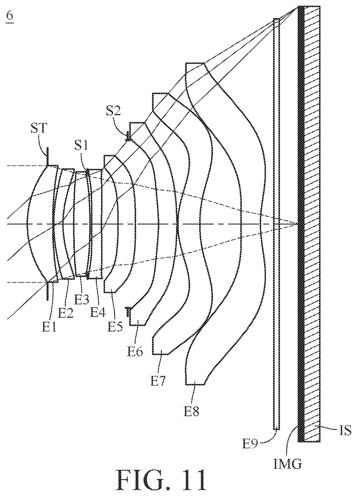 Patent US12174349 Figure 11 – Imaging optical lens system including eight lenses of +−+−−++−, +−+−+−+−, +−+++−+− or +−+−−−+− refractive powers, image capturing unit and electronic device