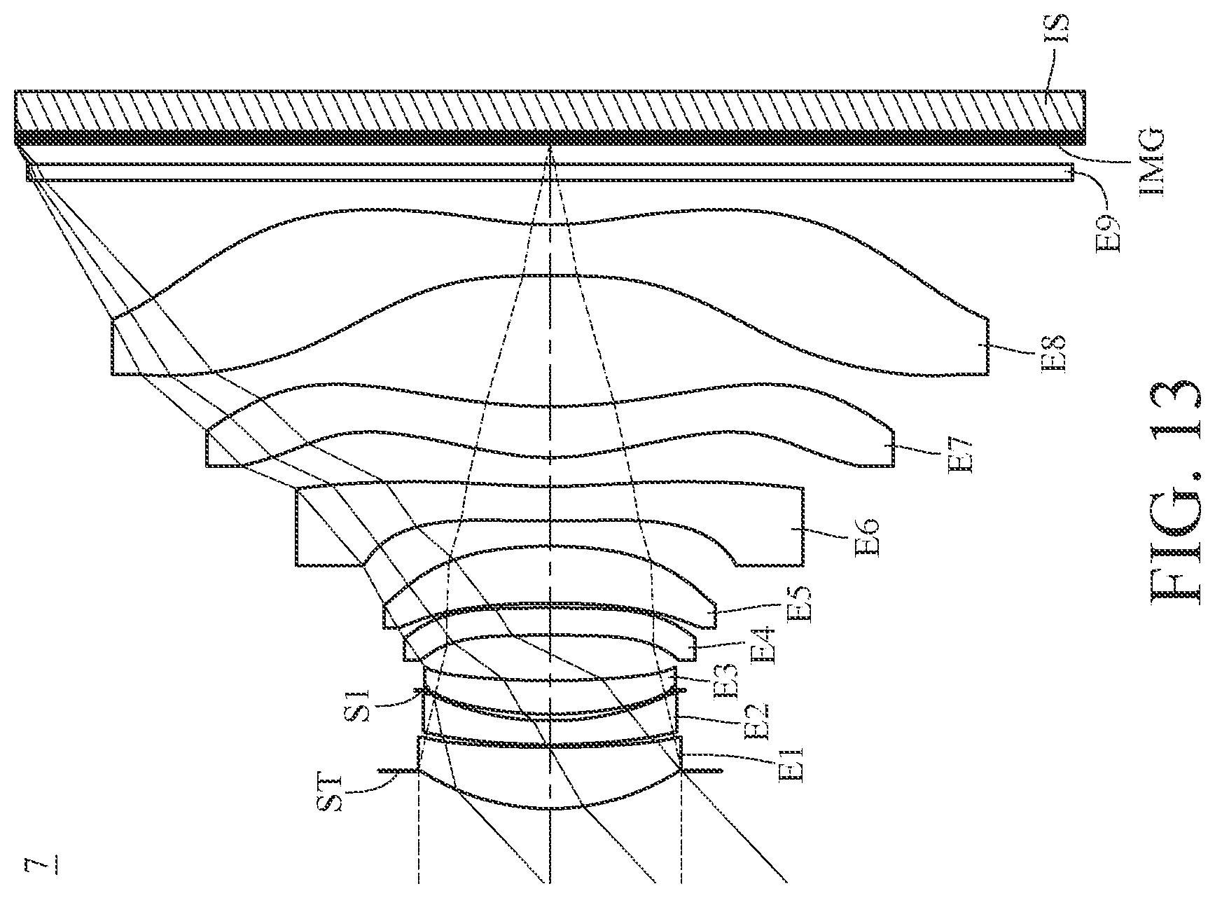 Patent US12174349 Figure 13 – Imaging optical lens system including eight lenses of +−+−−++−, +−+−+−+−, +−+++−+− or +−+−−−+− refractive powers, image capturing unit and electronic device
