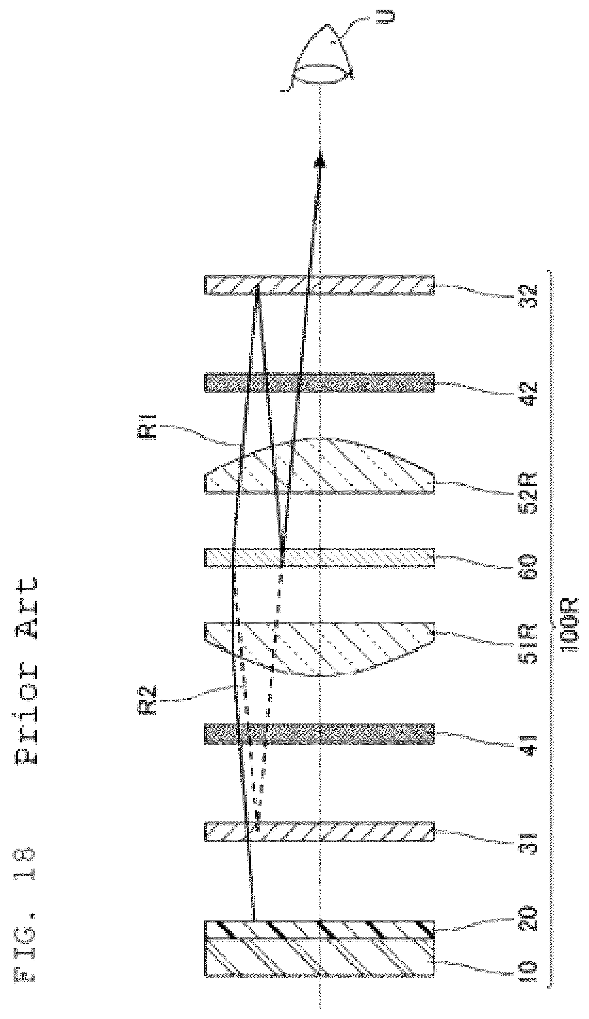 Patent US12174386 Figure 15 – Display device including a first lens and a second lens having shapes asymmetric about a semi-transparent mirror, and head-mounted display