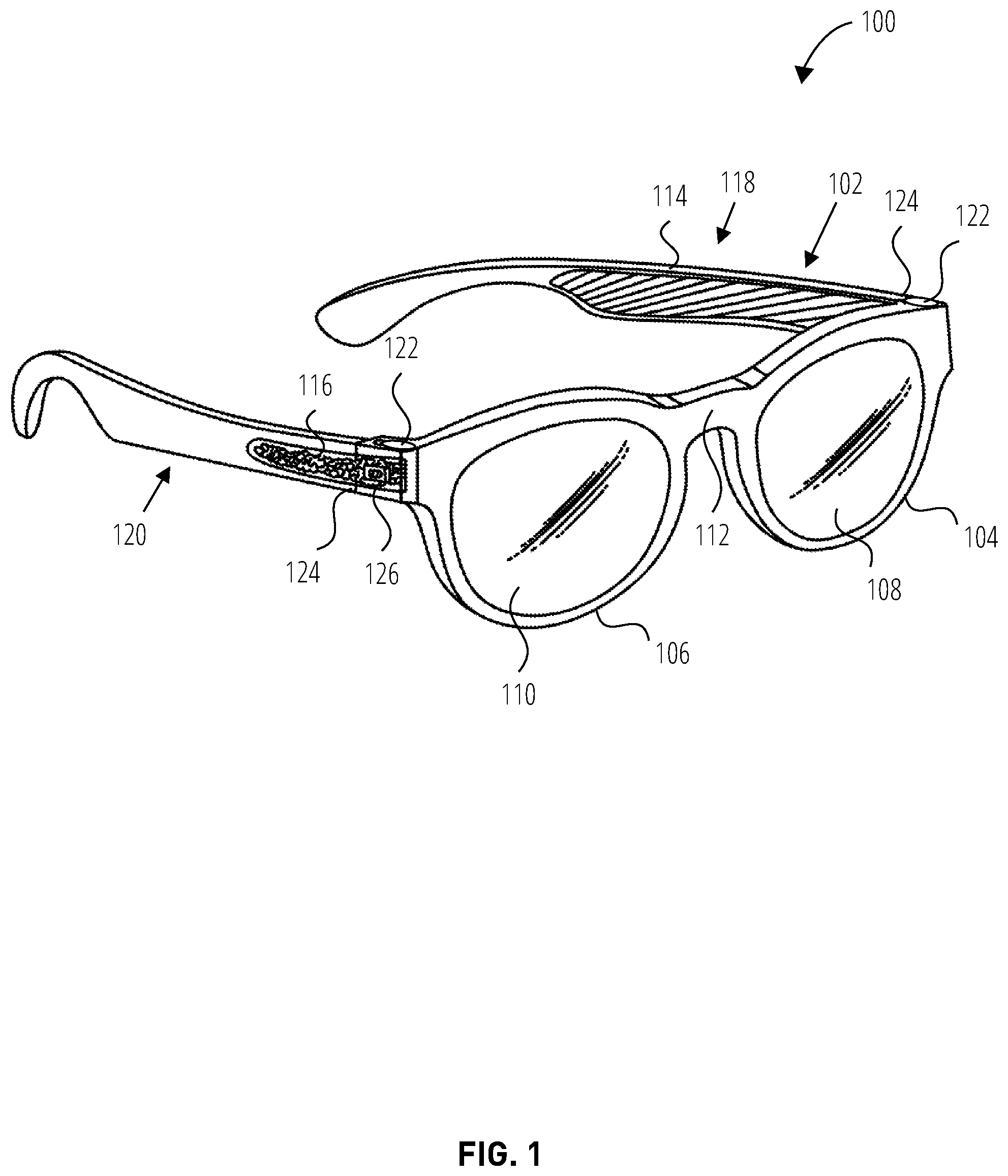 Patent US12174390 Figure 1 – Support arm thermal structure for extended reality glasses