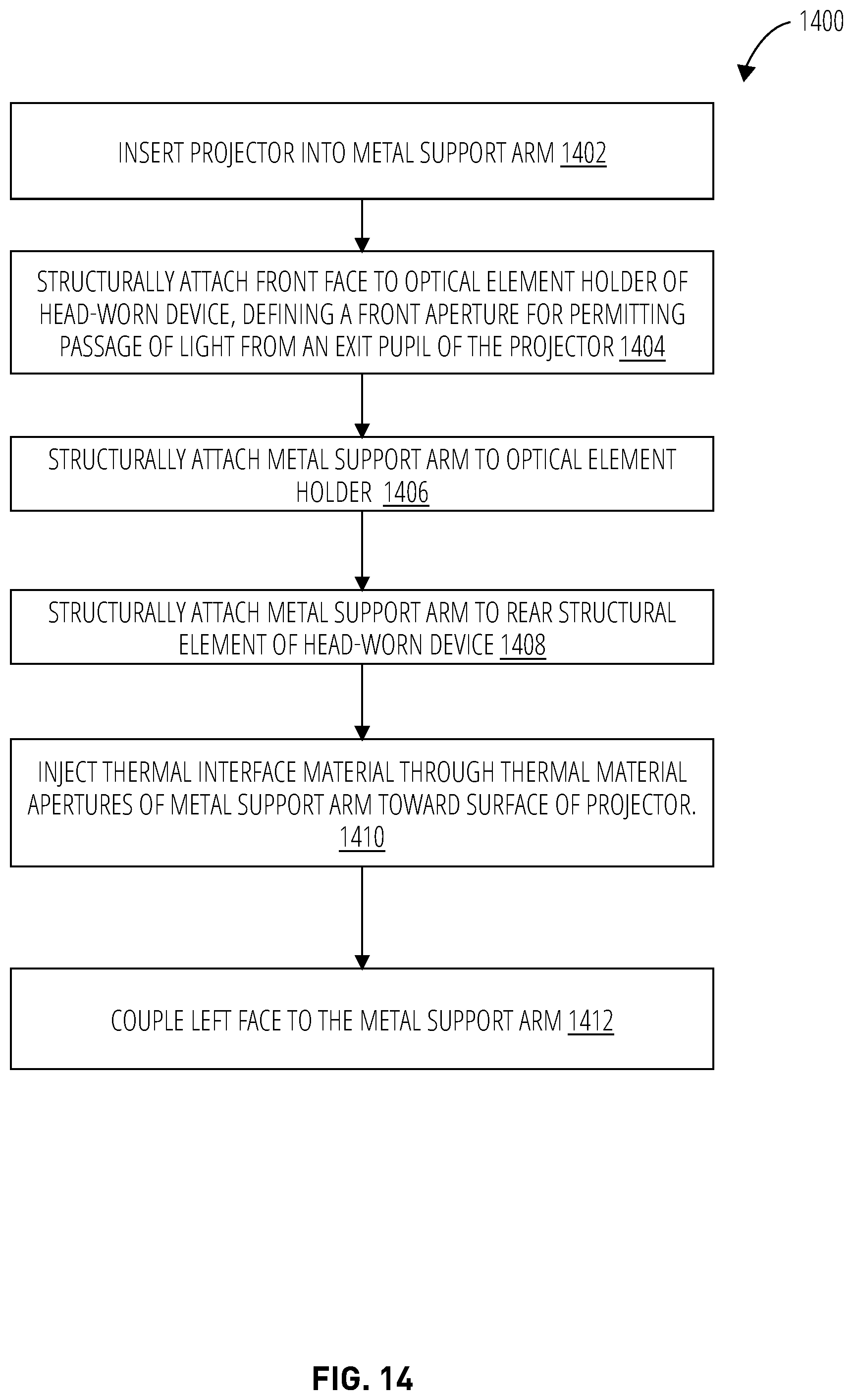 Patent US12174390 Figure 14 – Support arm thermal structure for extended reality glasses