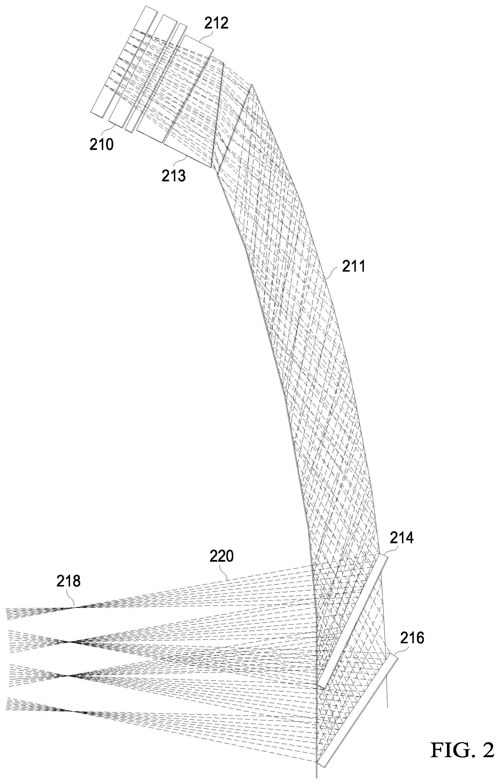 Patent US12174395 Figure 2 – Head mounted display with lightguide and multiple combiners