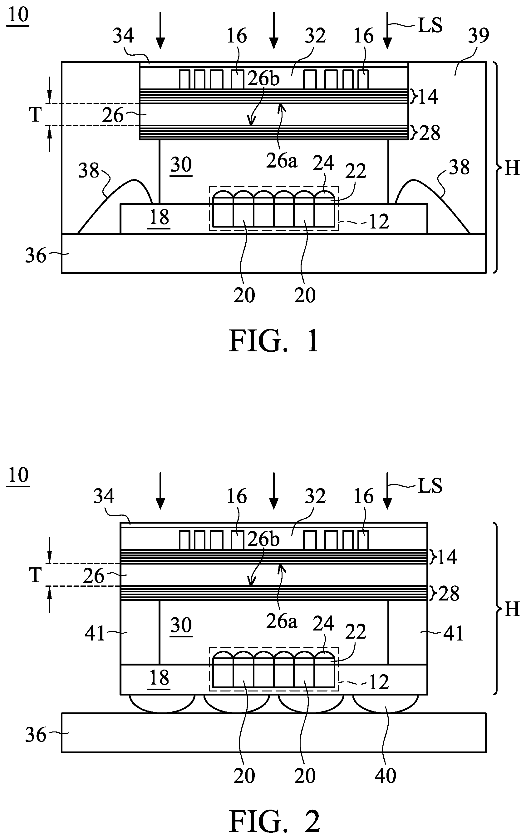 Patent US12174405 Figure 1 – Optical structure having polymer-covered protrusions contacting bandpass filter