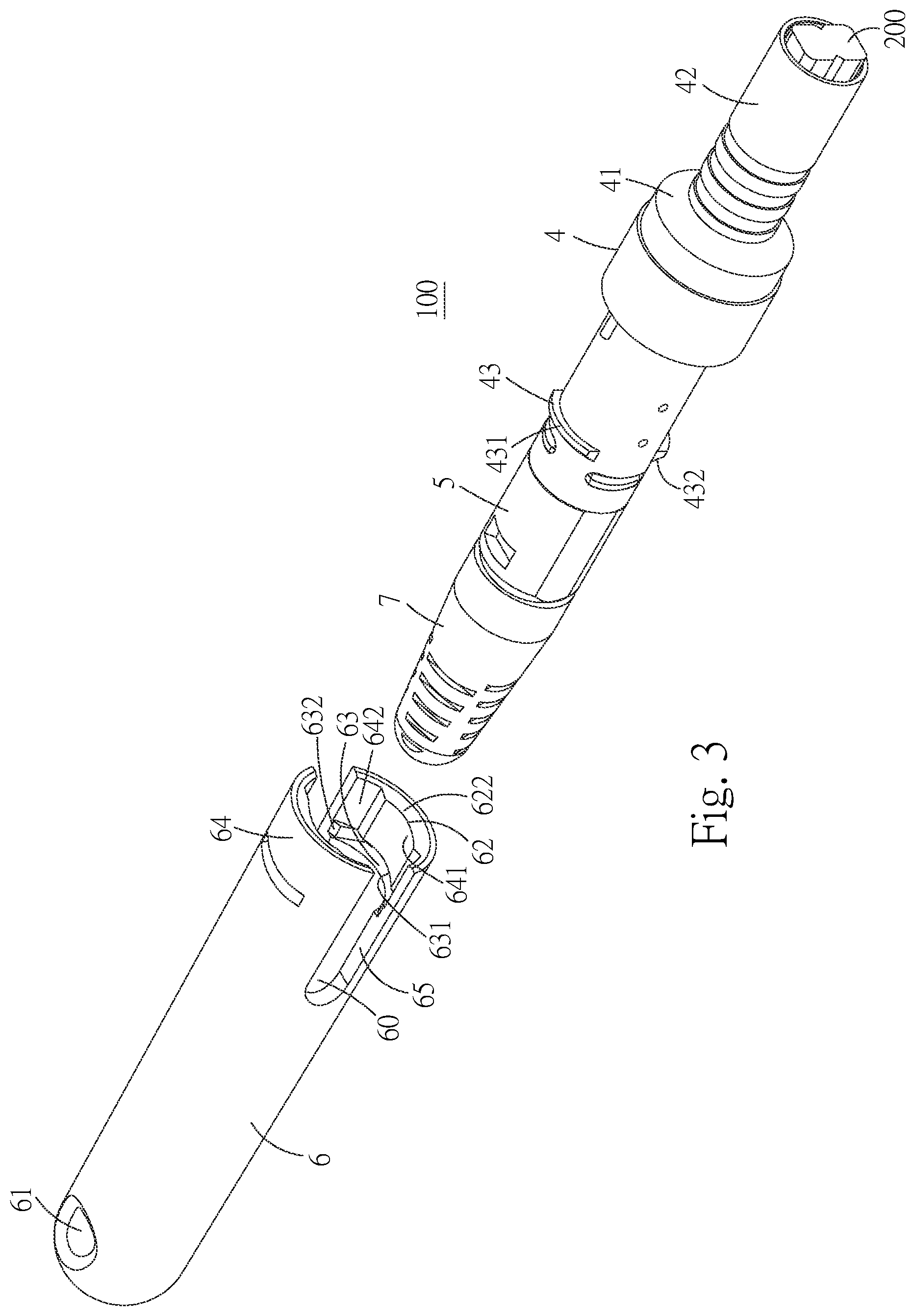 Patent US12174429 Figure 3 – Optical-fiber connector with a protective cap and standard connector