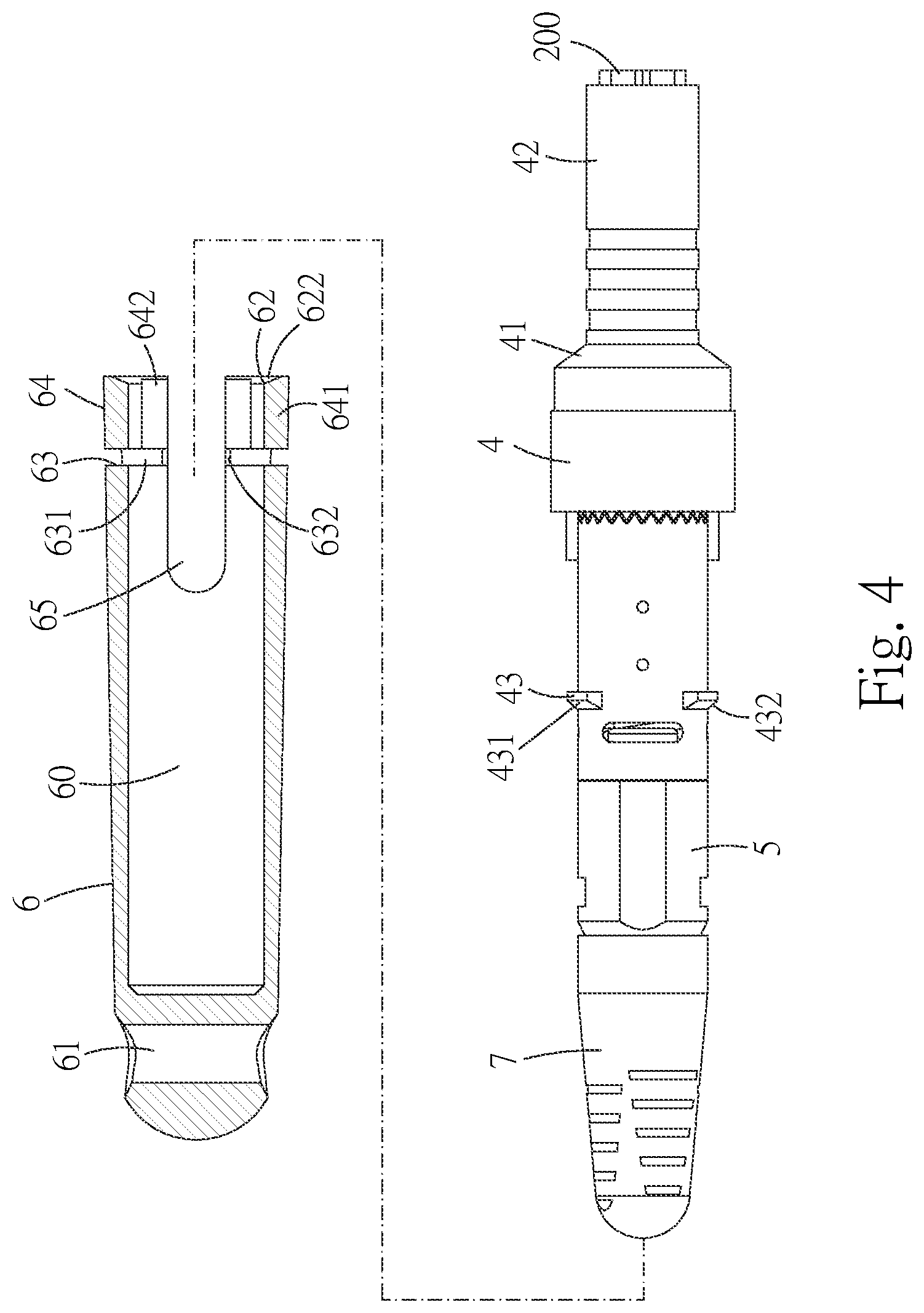 Patent US12174429 Figure 4 – Optical-fiber connector with a protective cap and standard connector