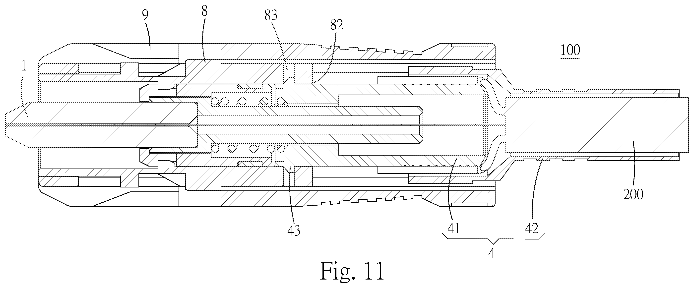 Patent US12174429 Figure 9 – Optical-fiber connector with a protective cap and standard connector