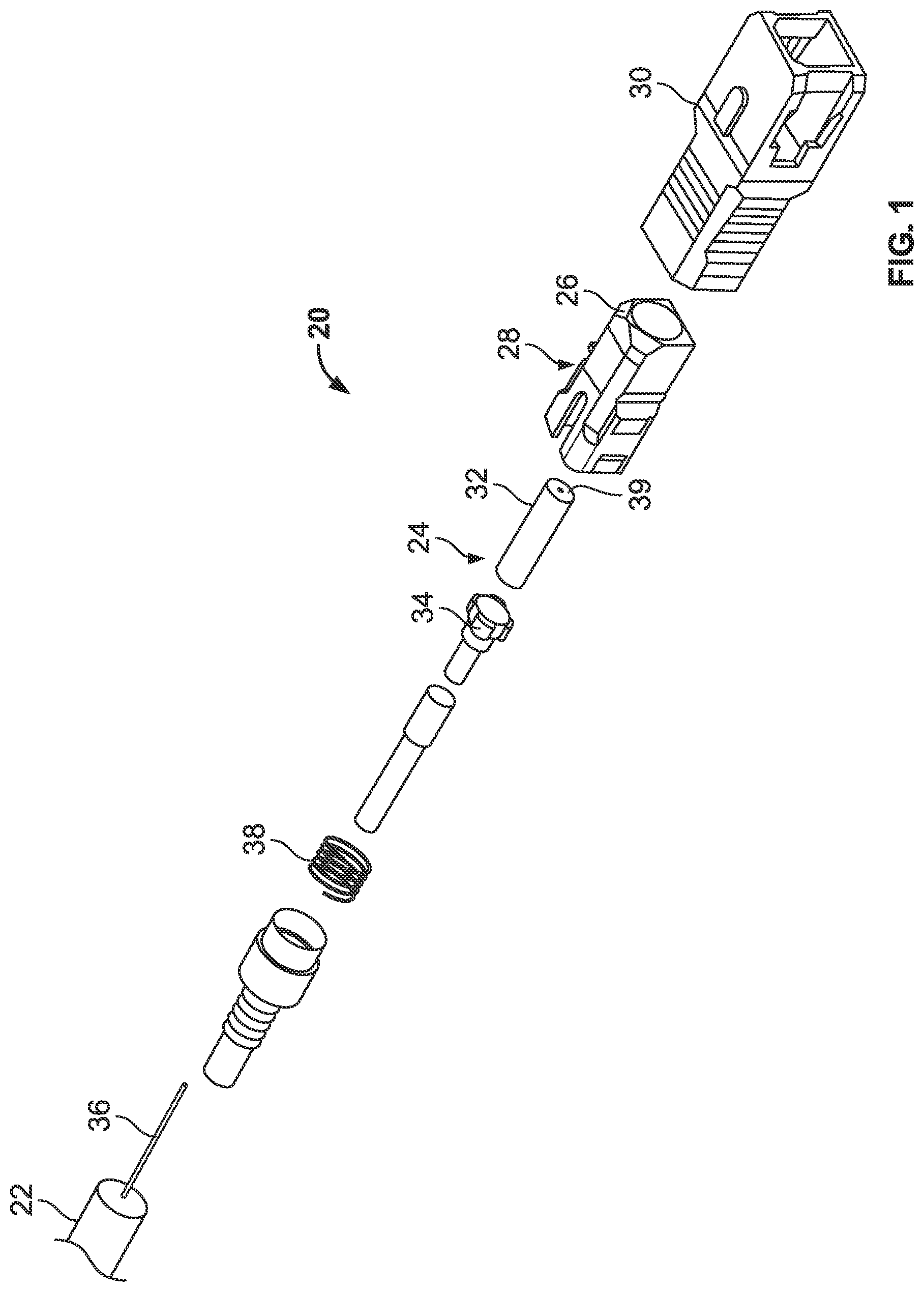 Patent US12174431 Figure 1 – Methods and compositions for the surface treatment of ferrules and fibers for improved bonding of optical fibes within ferrules