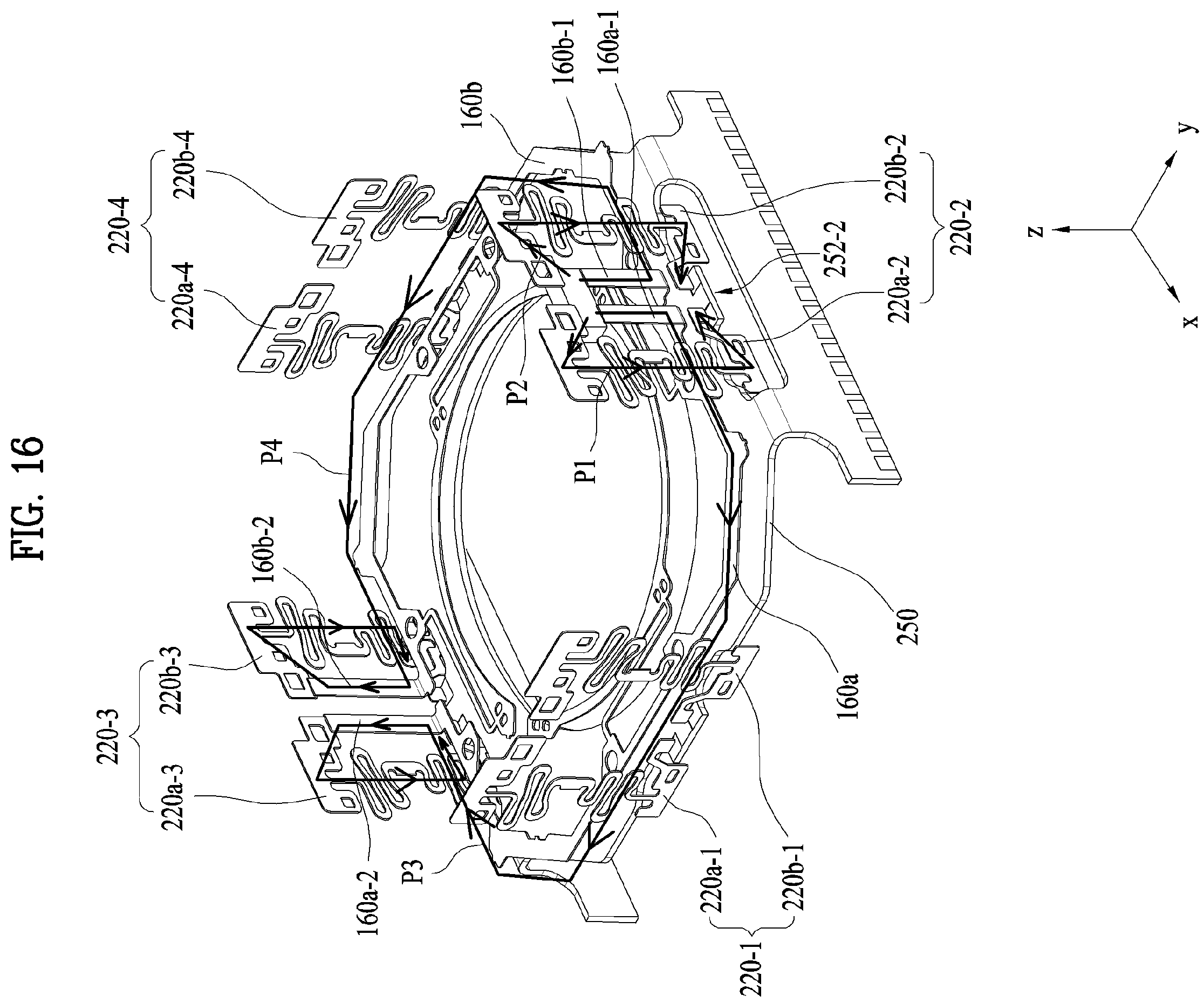 Patent US12174450 Figure 16 – Lens moving apparatus with a bobbin comprising a groove and elastic members and camera module including the same