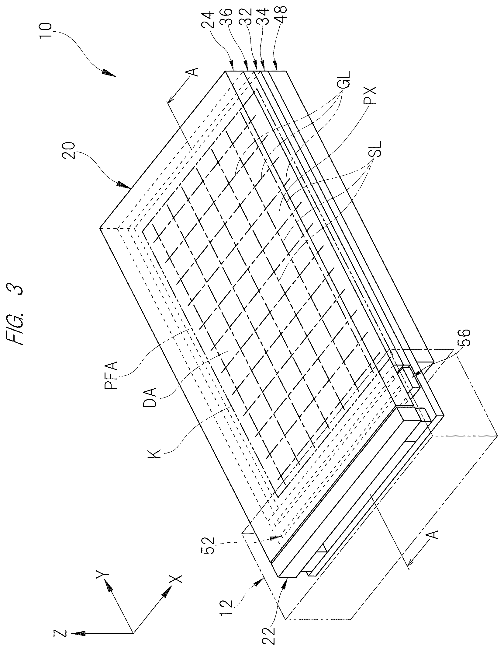 Patent US12174481 Figure 3 – Display device comprising a partition section having a plurality of structures arranged at intervals and a diffraction section configured to diffract a plurality of lights