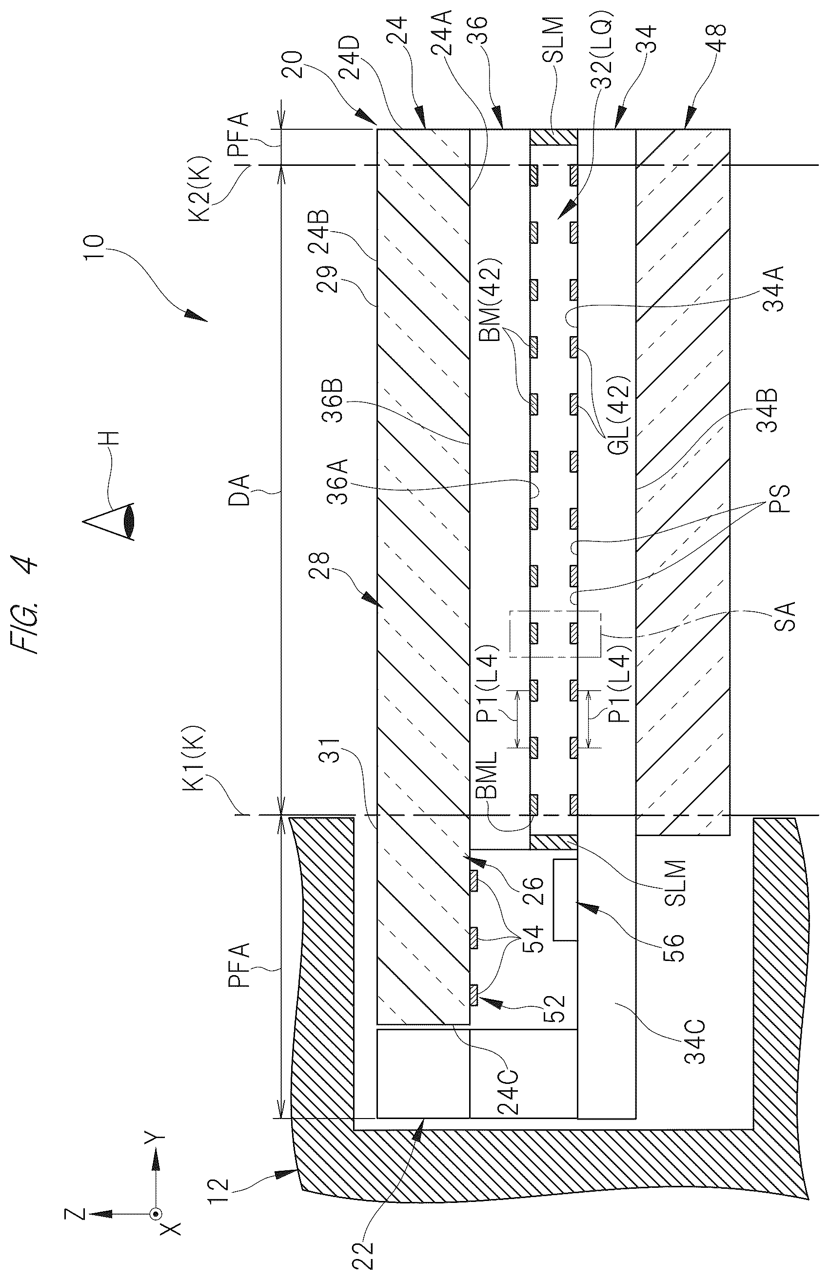 Patent US12174481 Figure 4 – Display device comprising a partition section having a plurality of structures arranged at intervals and a diffraction section configured to diffract a plurality of lights