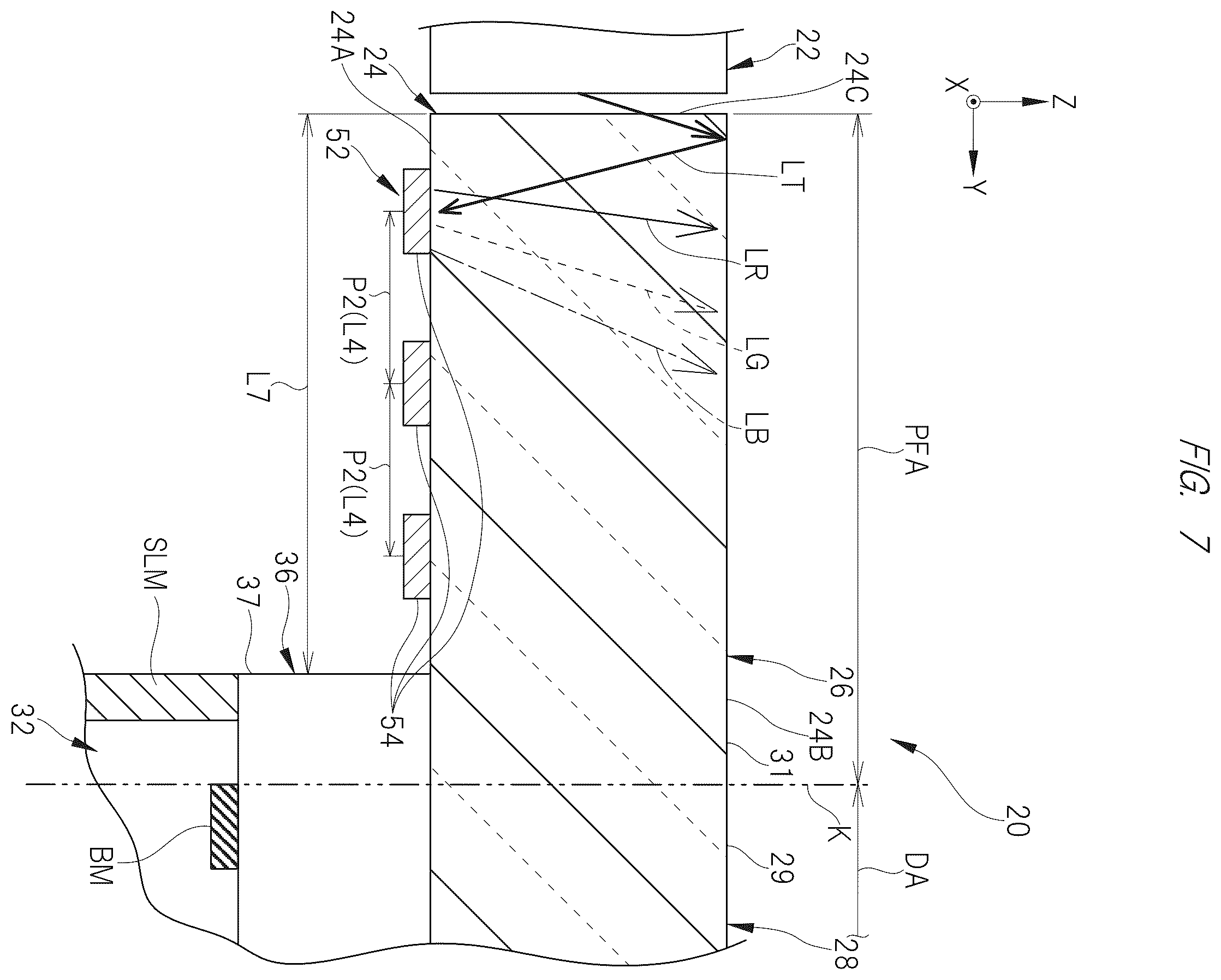 Patent US12174481 Figure 7 – Display device comprising a partition section having a plurality of structures arranged at intervals and a diffraction section configured to diffract a plurality of lights
