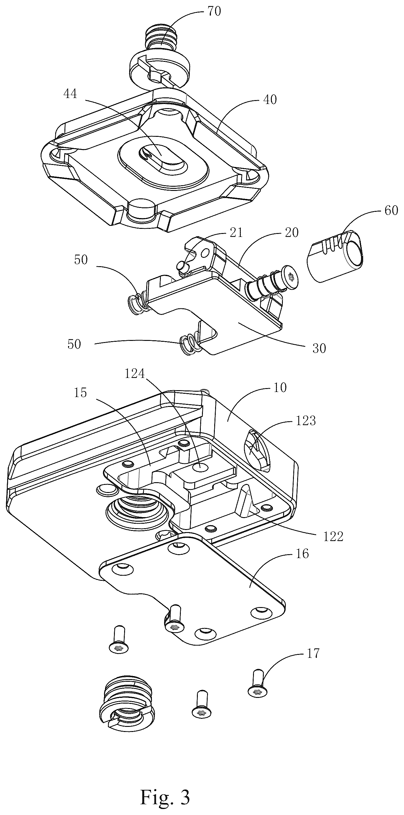 Patent US12174519 Figure 3 – Quick attachable and detachable fixing apparatus for photographic equipment
