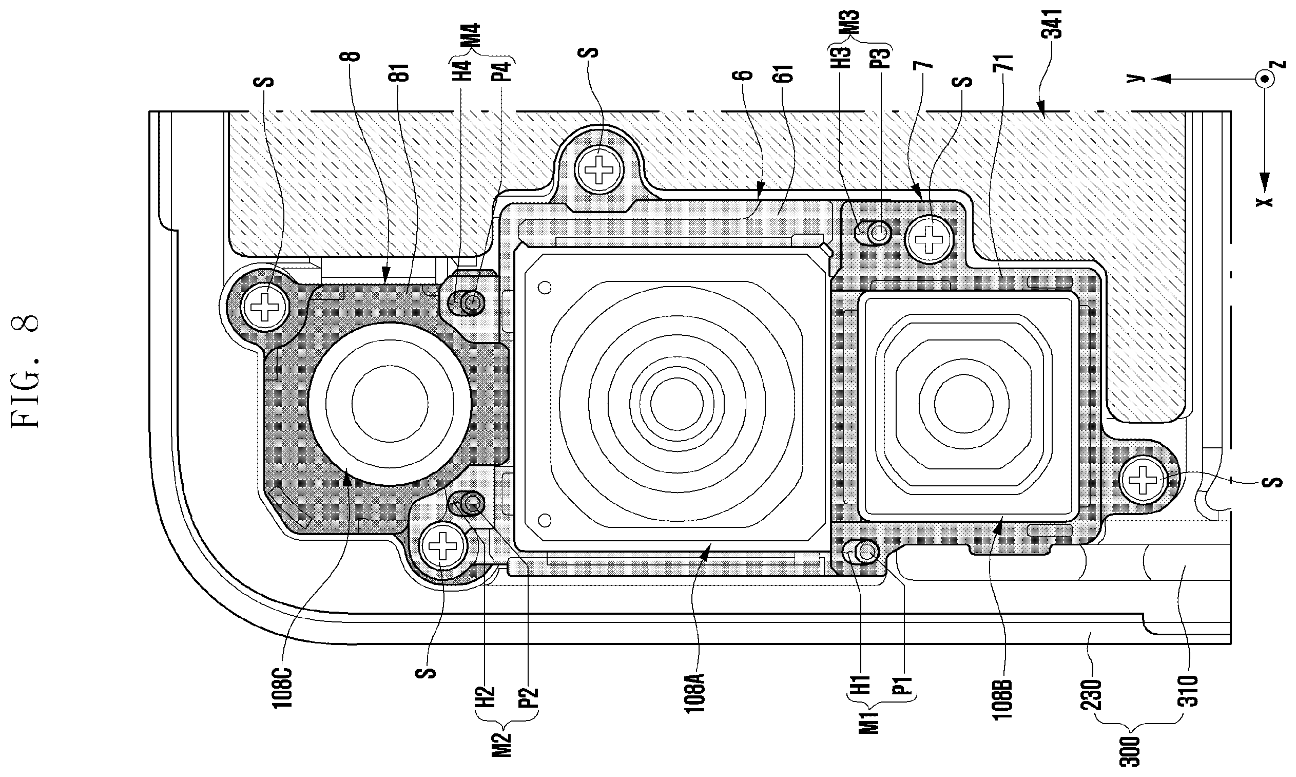 Patent US12174522 Figure 8 – Camera bracket and electronic device including same