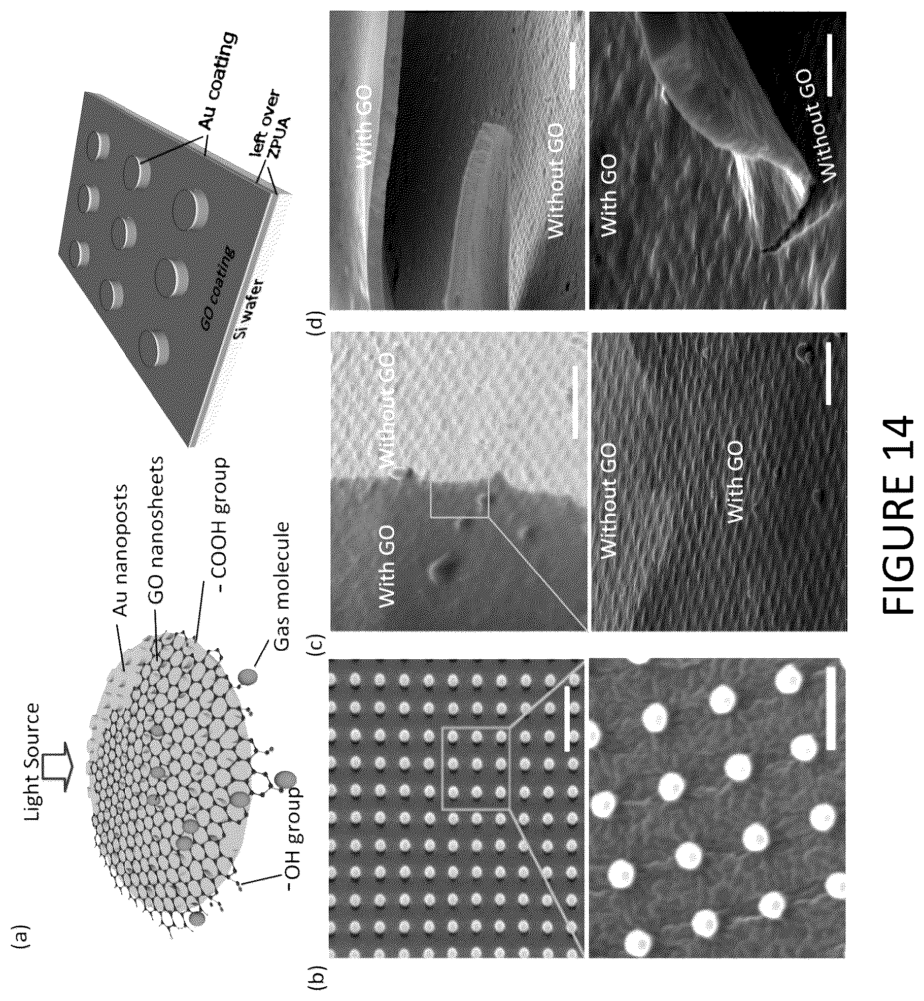 Patent US12174530 Figure 14 – Nano-patterning methods including: (1) patterning of nanophotonic structures at optical fiber tip for refractive index sensing and (2) plasmonic crystal incorporating graphene oxide gas sensor for detection of volatile organic compounds