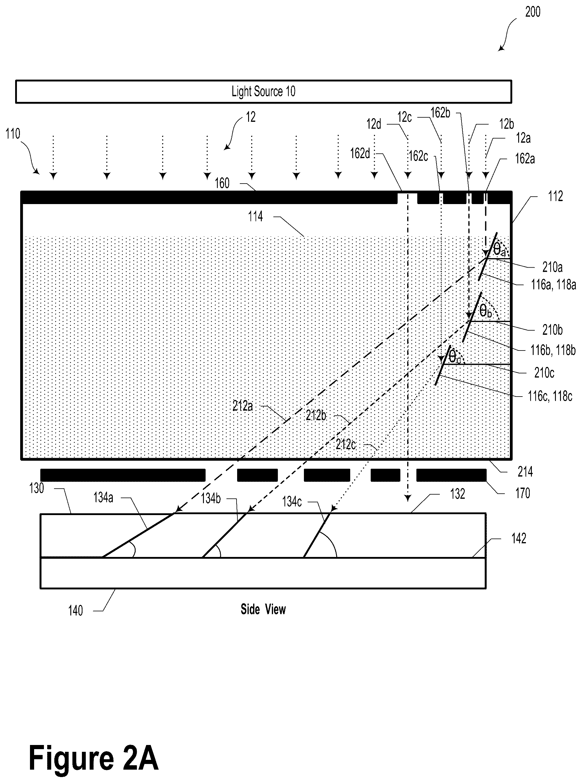 Patent US12174547 Figure 2 – Non-telecentric light guide elements