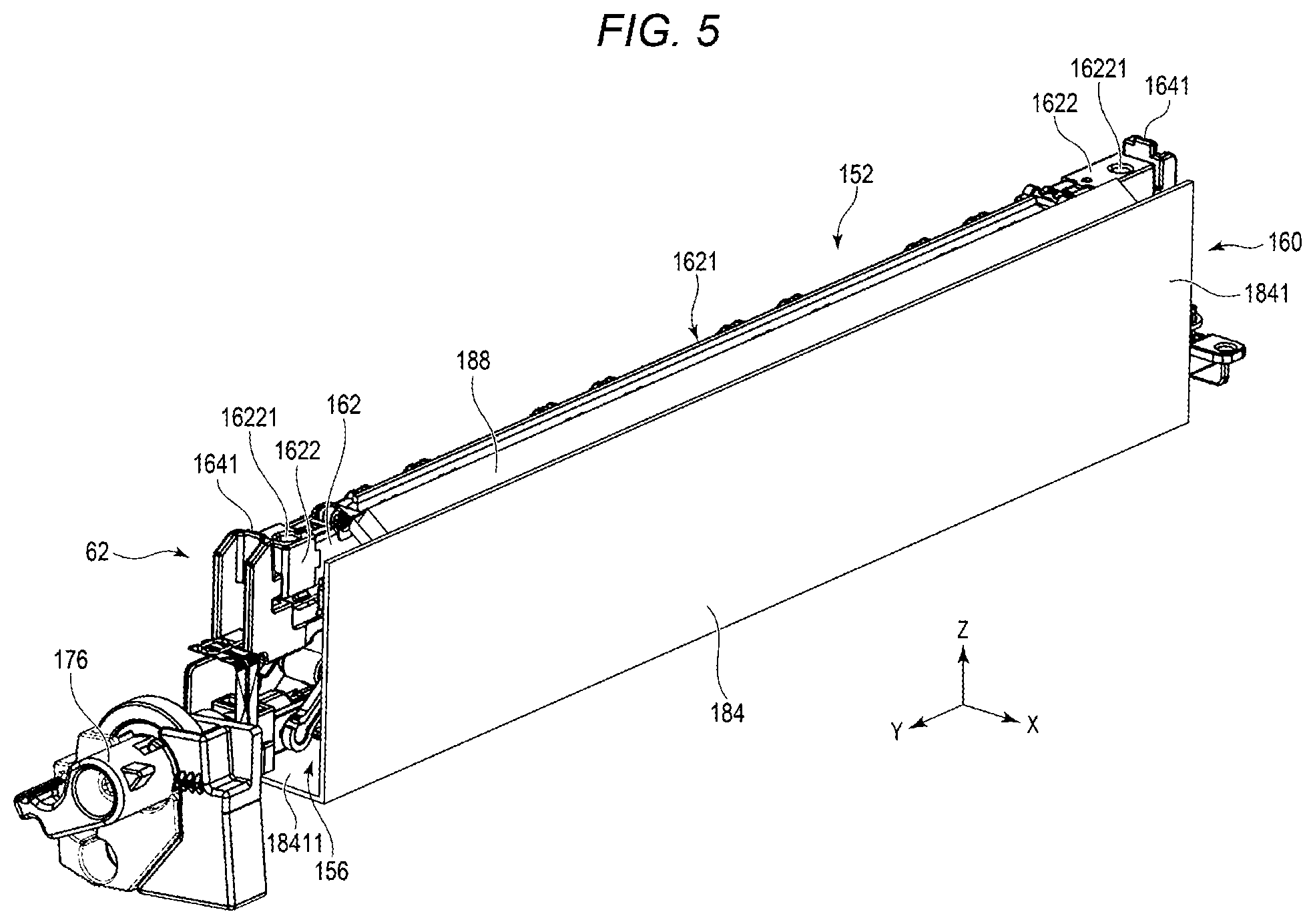 Patent US12174554 Figure 5 – Image forming apparatus with repositionable shutter assembly