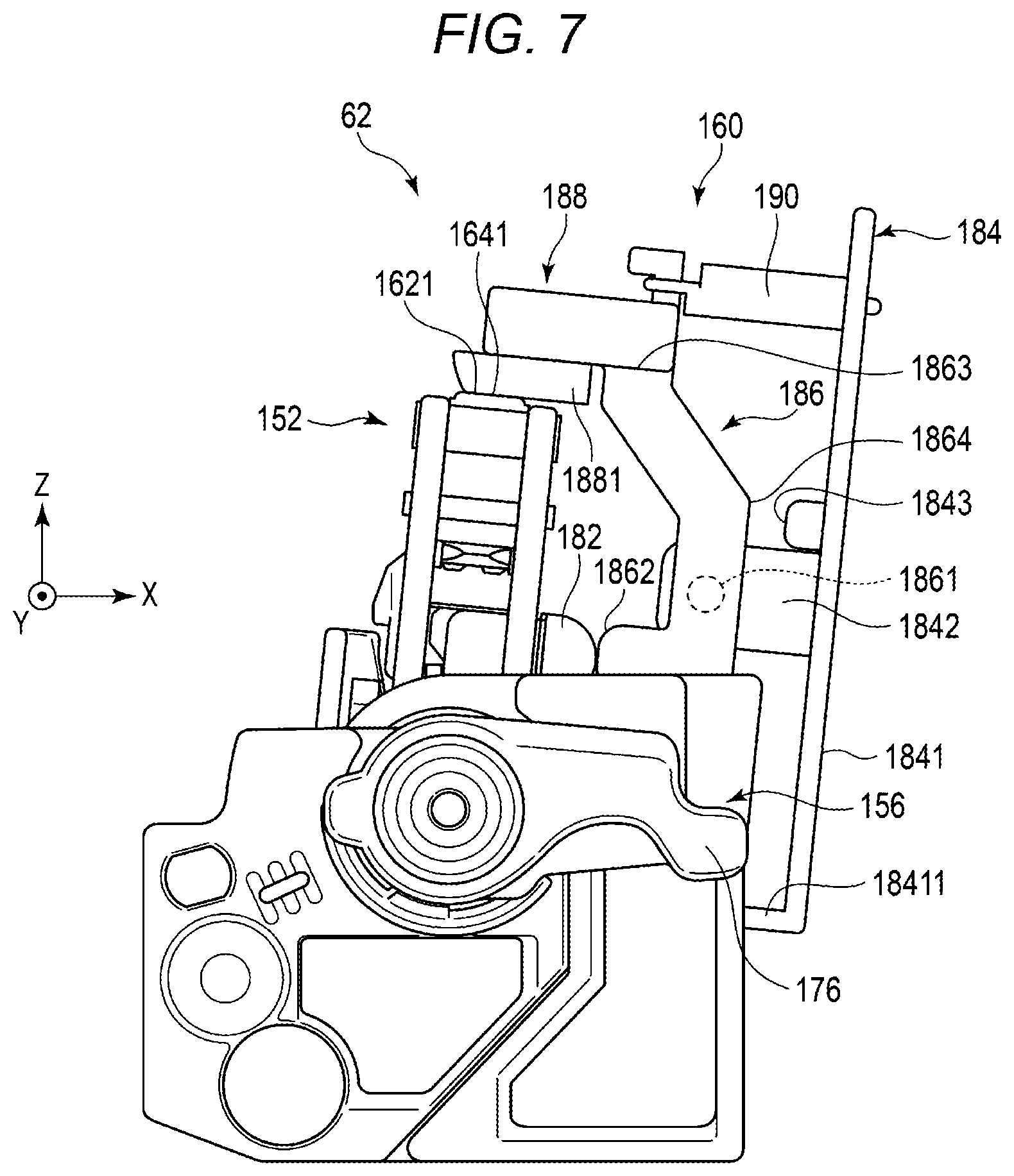 Patent US12174554 Figure 7 – Image forming apparatus with repositionable shutter assembly