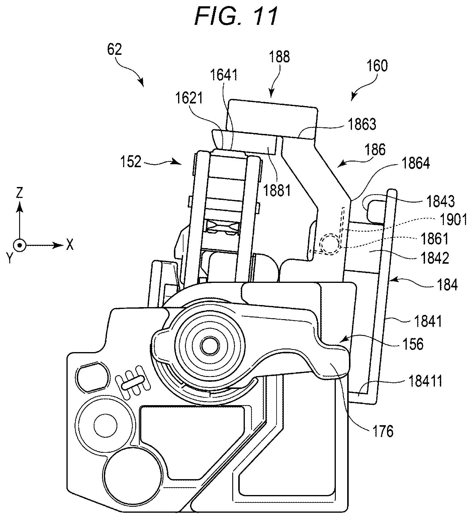 Patent US12174554 Figure 11 – Image forming apparatus with repositionable shutter assembly