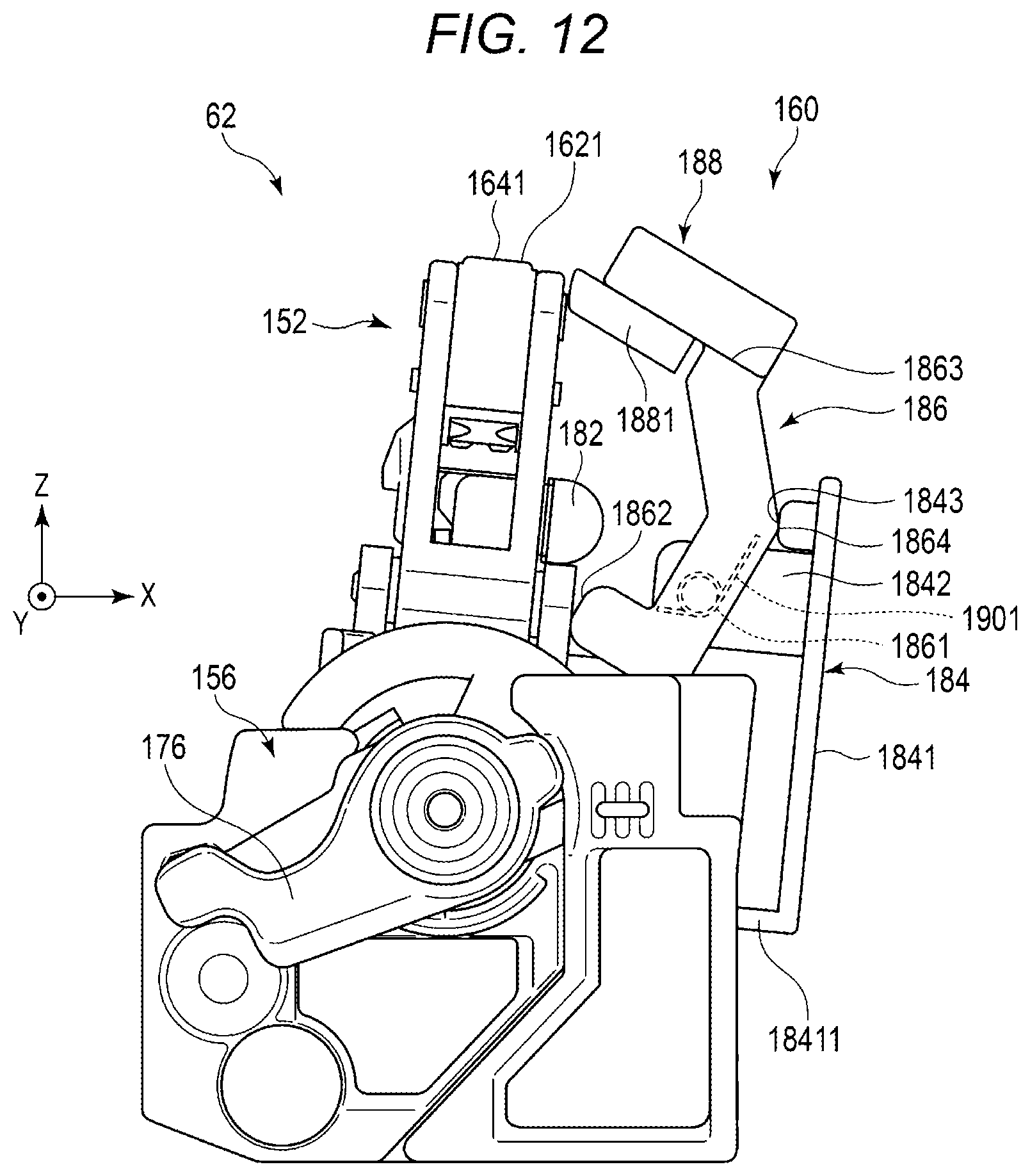 Patent US12174554 Figure 12 – Image forming apparatus with repositionable shutter assembly