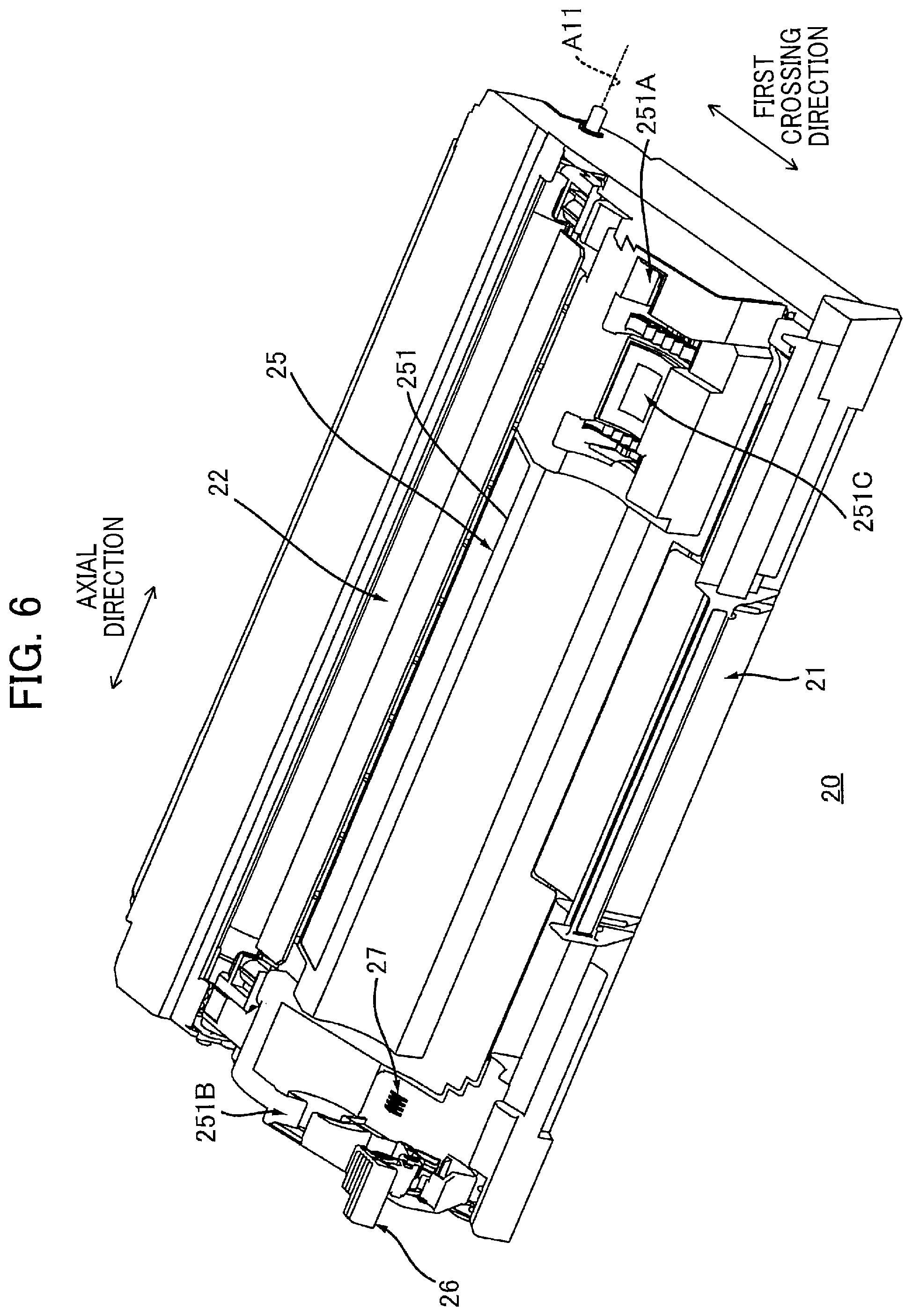Patent US12174559 Figure 6 – Toner cartridge having electrical contact surface that can contact electrical contact surface of drum cartridge in accordance with pivotal movement of casing