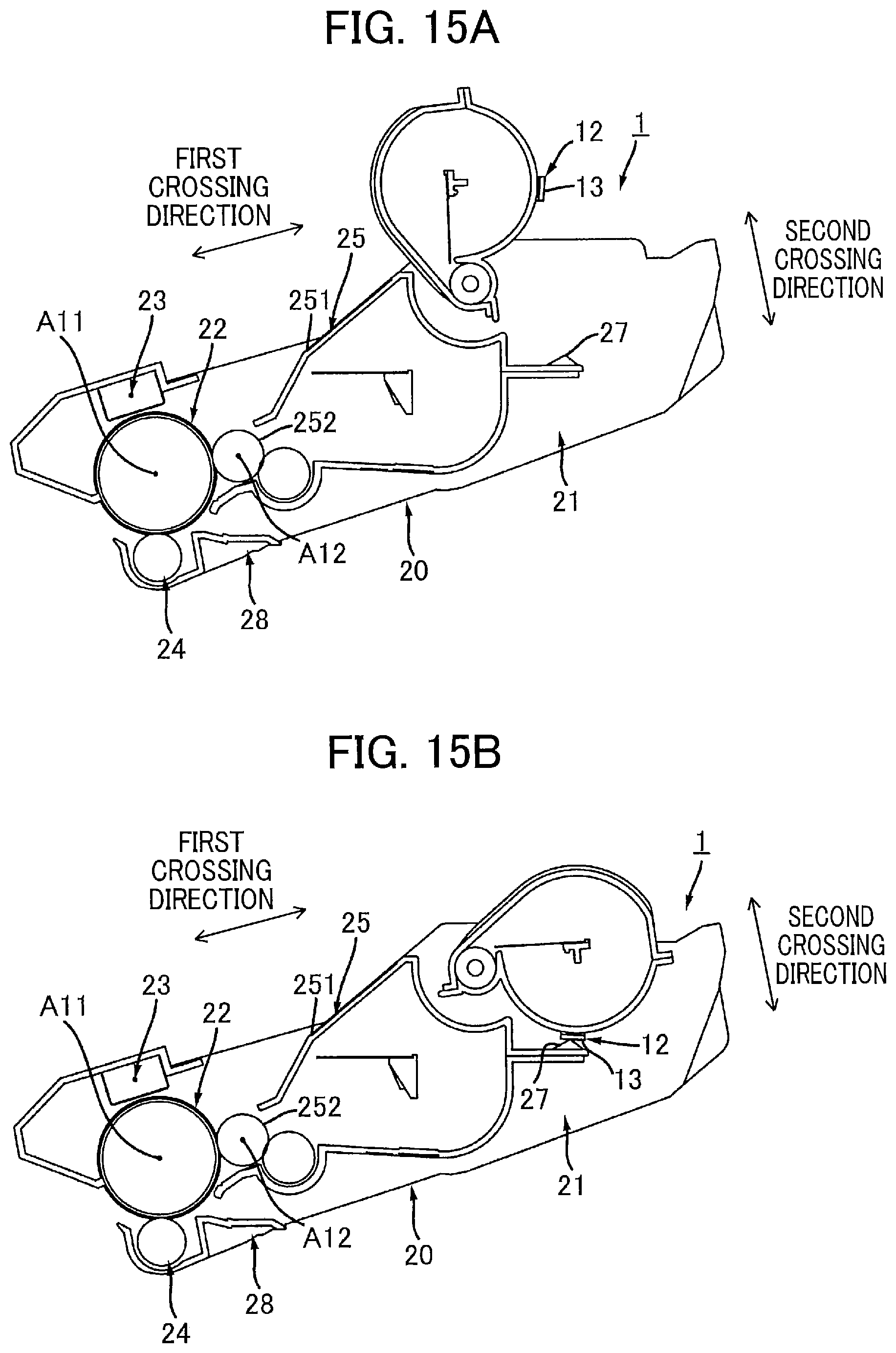 Patent US12174559 Figure 15 – Toner cartridge having electrical contact surface that can contact electrical contact surface of drum cartridge in accordance with pivotal movement of casing