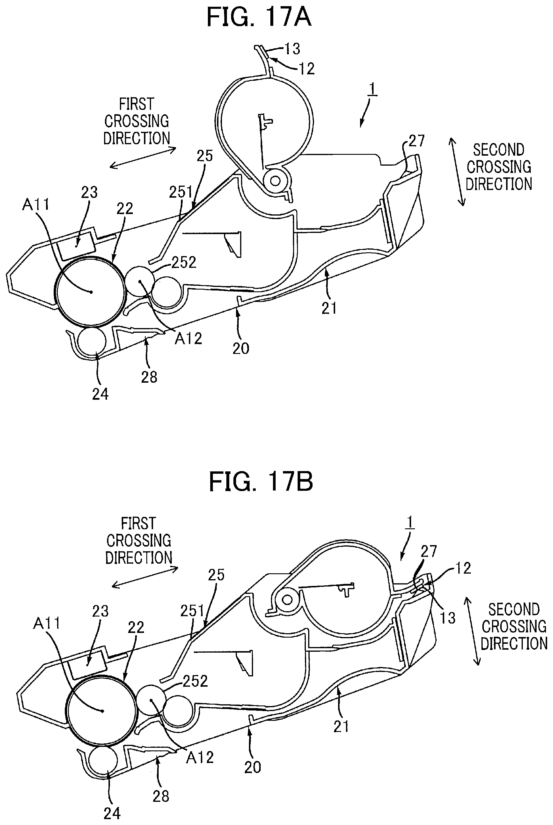 Patent US12174559 Figure 17 – Toner cartridge having electrical contact surface that can contact electrical contact surface of drum cartridge in accordance with pivotal movement of casing
