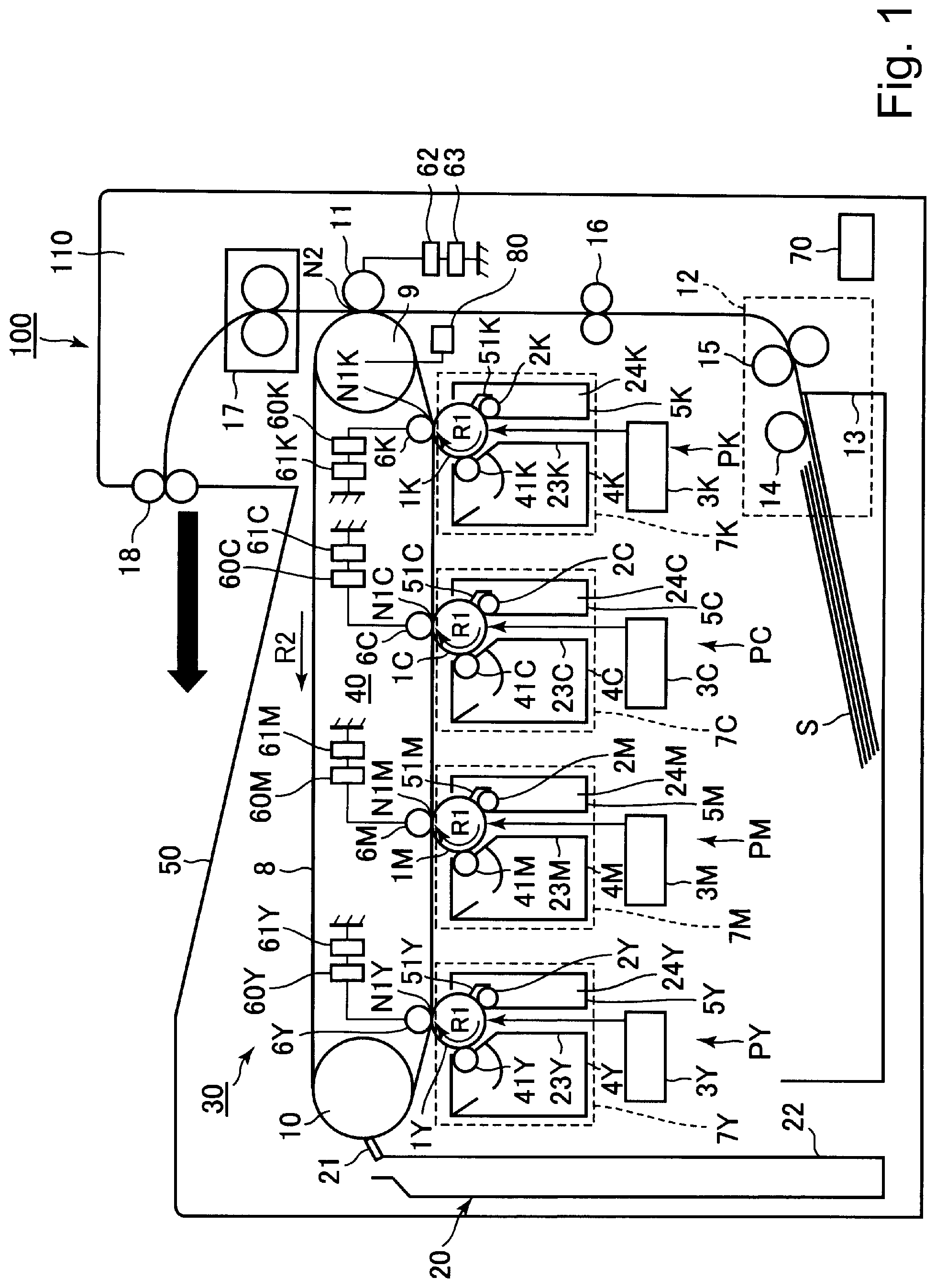 Patent US12174563 Figure 1 – Image forming apparatus controlling current balance based on environmental conditions