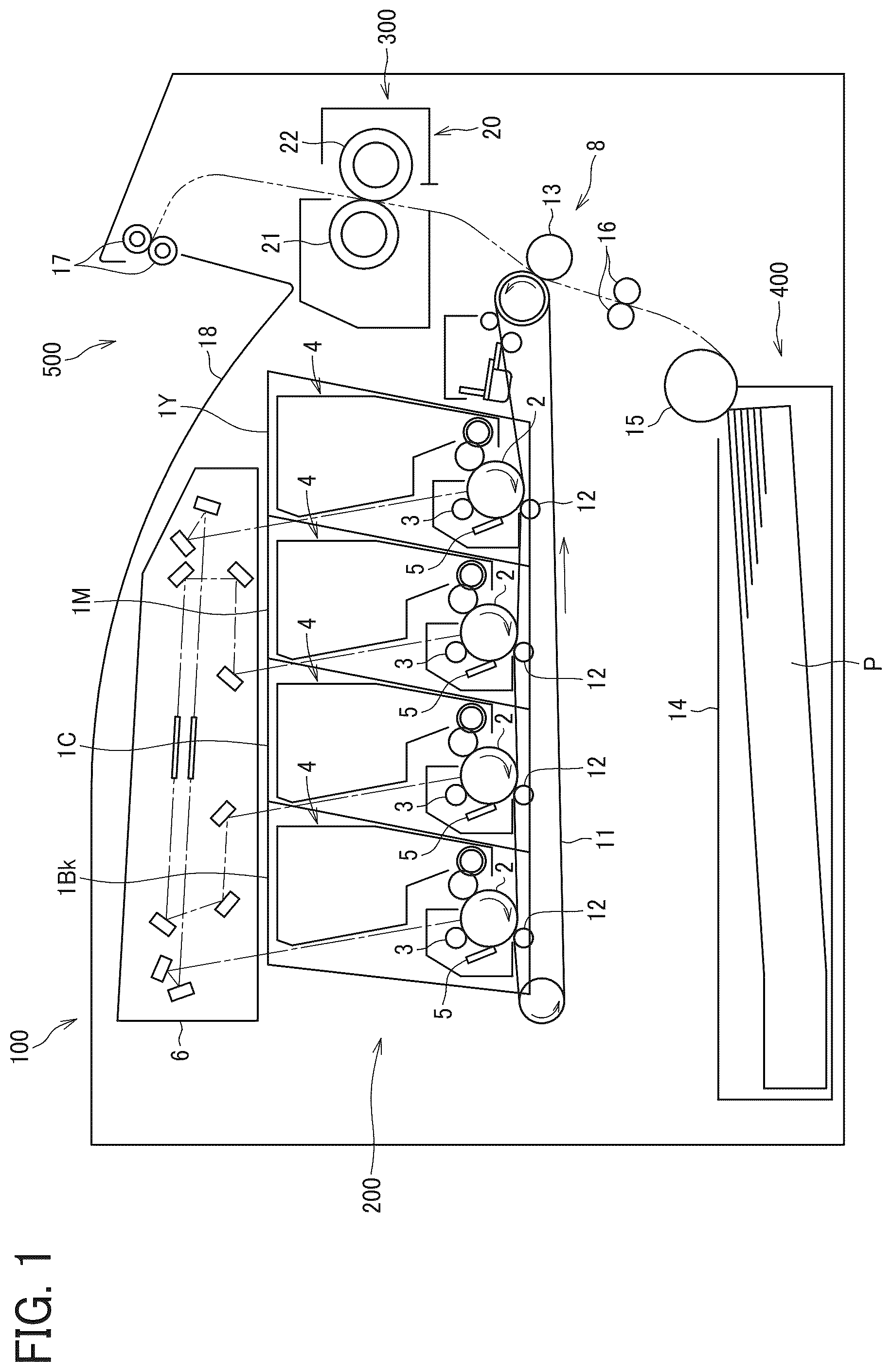 Patent US12174565 — Heating device, fixing device, and image forming apparatus with a single sheet sensor — Figure 1