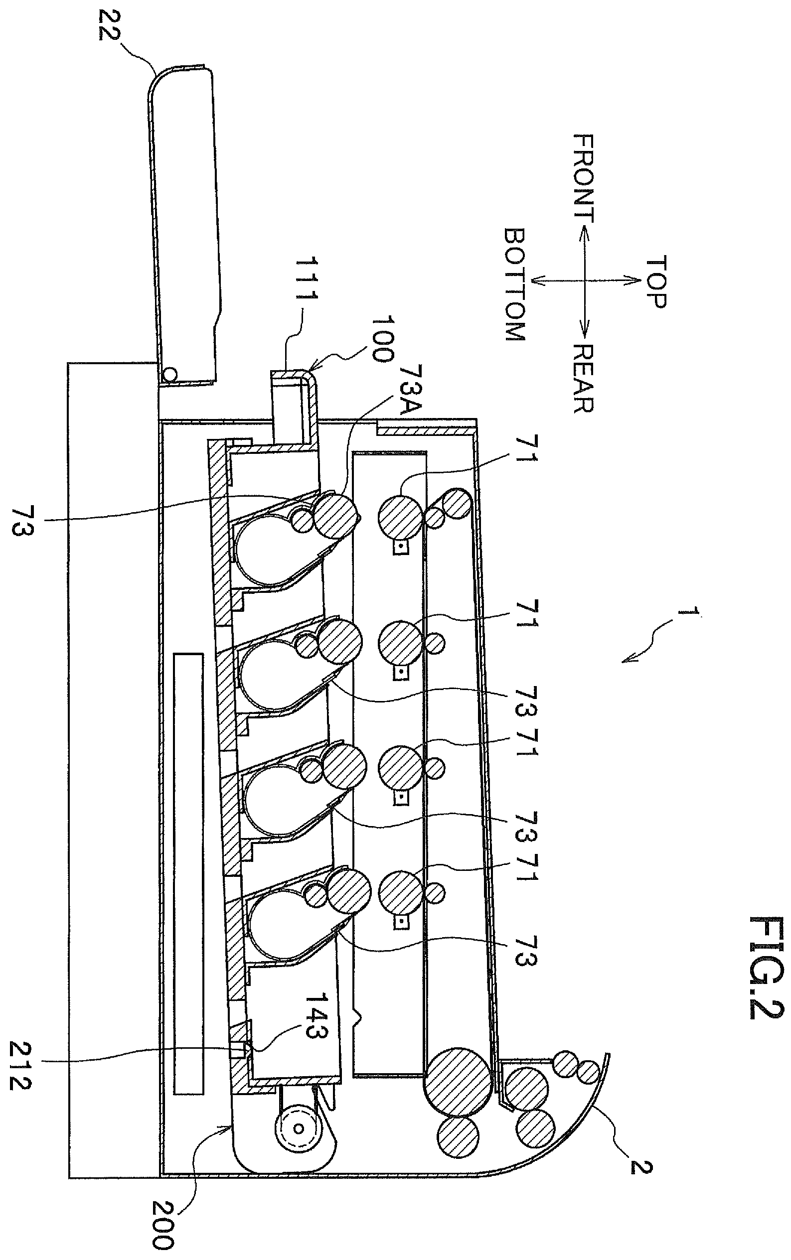 Patent US12174581 Figure 2 – Image-forming device having guide to guide drawer supporting developing units in main casing