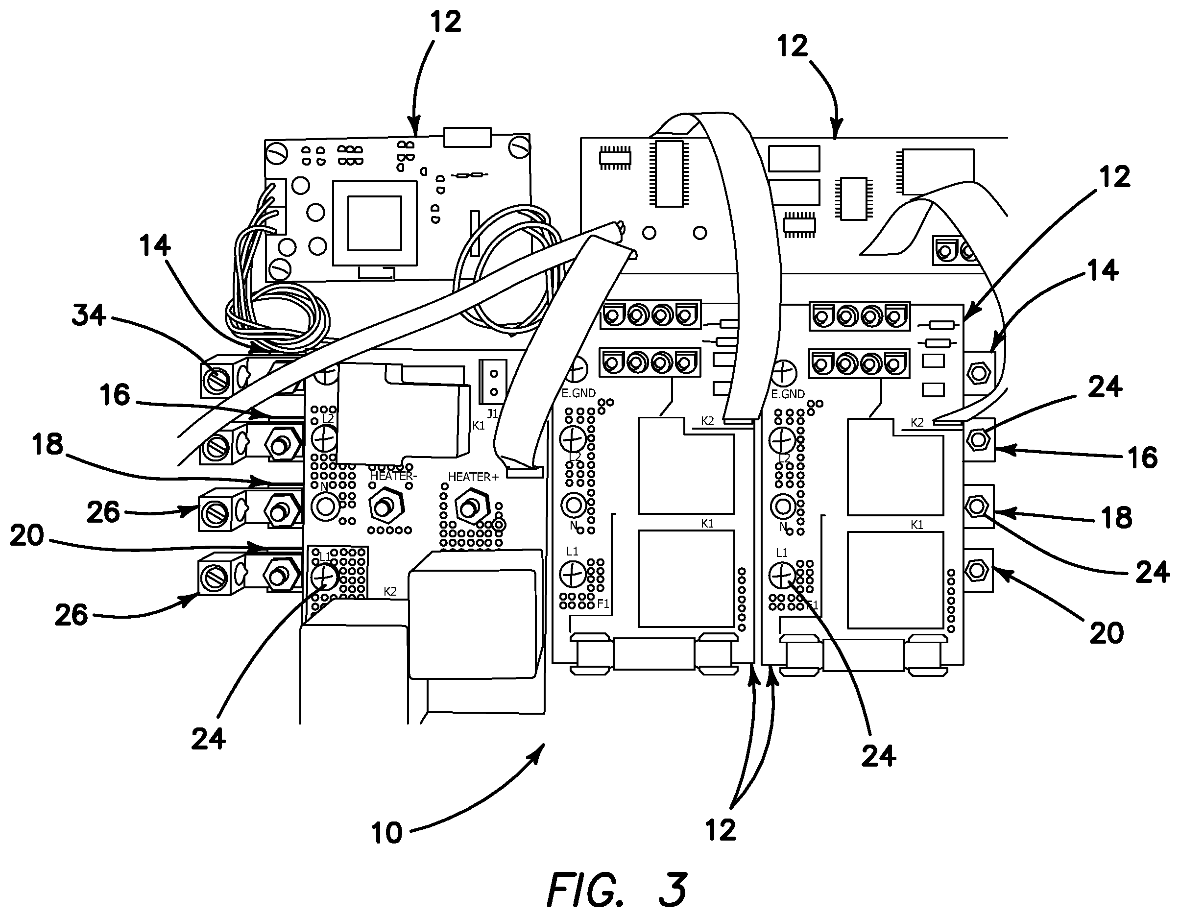 Patent US12174600 Figure 3 – Power bus bar and swivelable user interface for spa control system