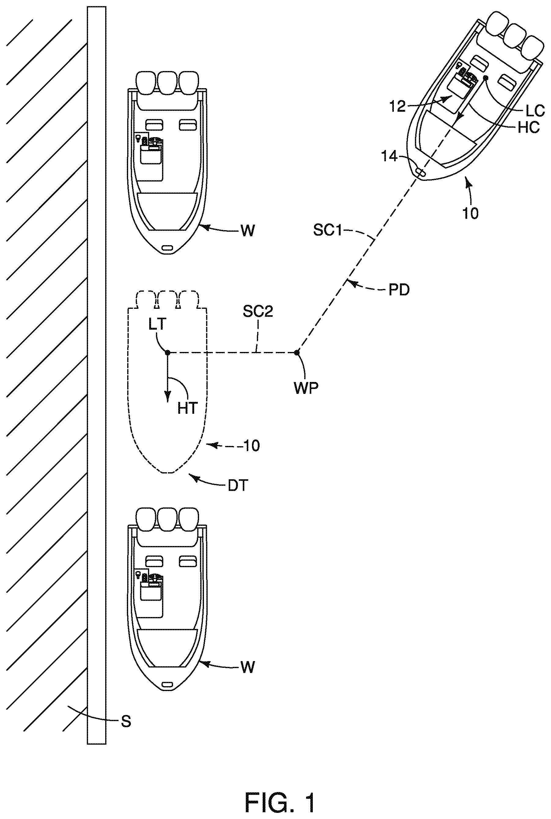 Patent US12174633 Figure 1 – Watercraft auto-docking system and watercraft auto-docking method