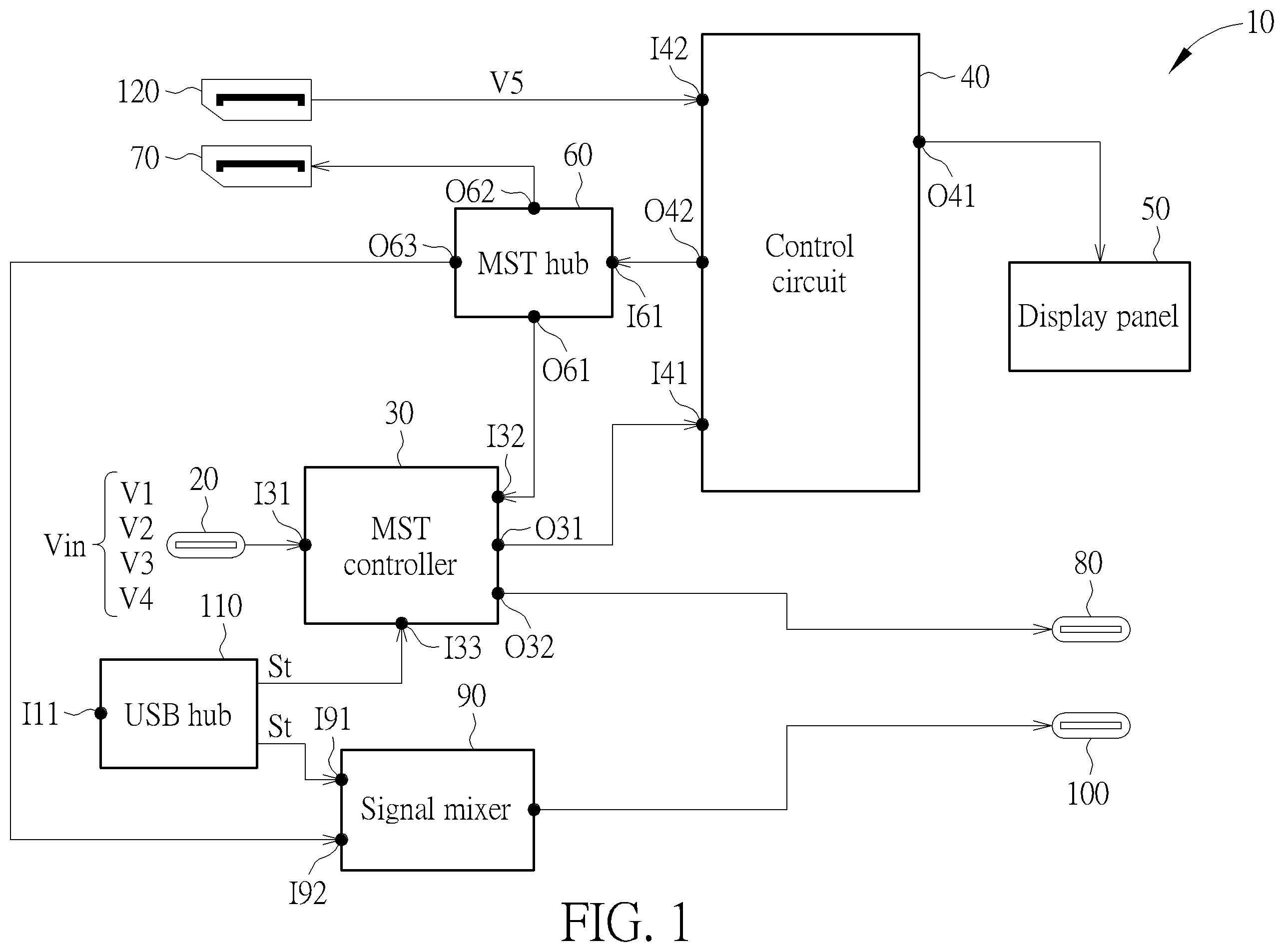 Patent US12174663 — Docking display with a built-in hub — Figure 1