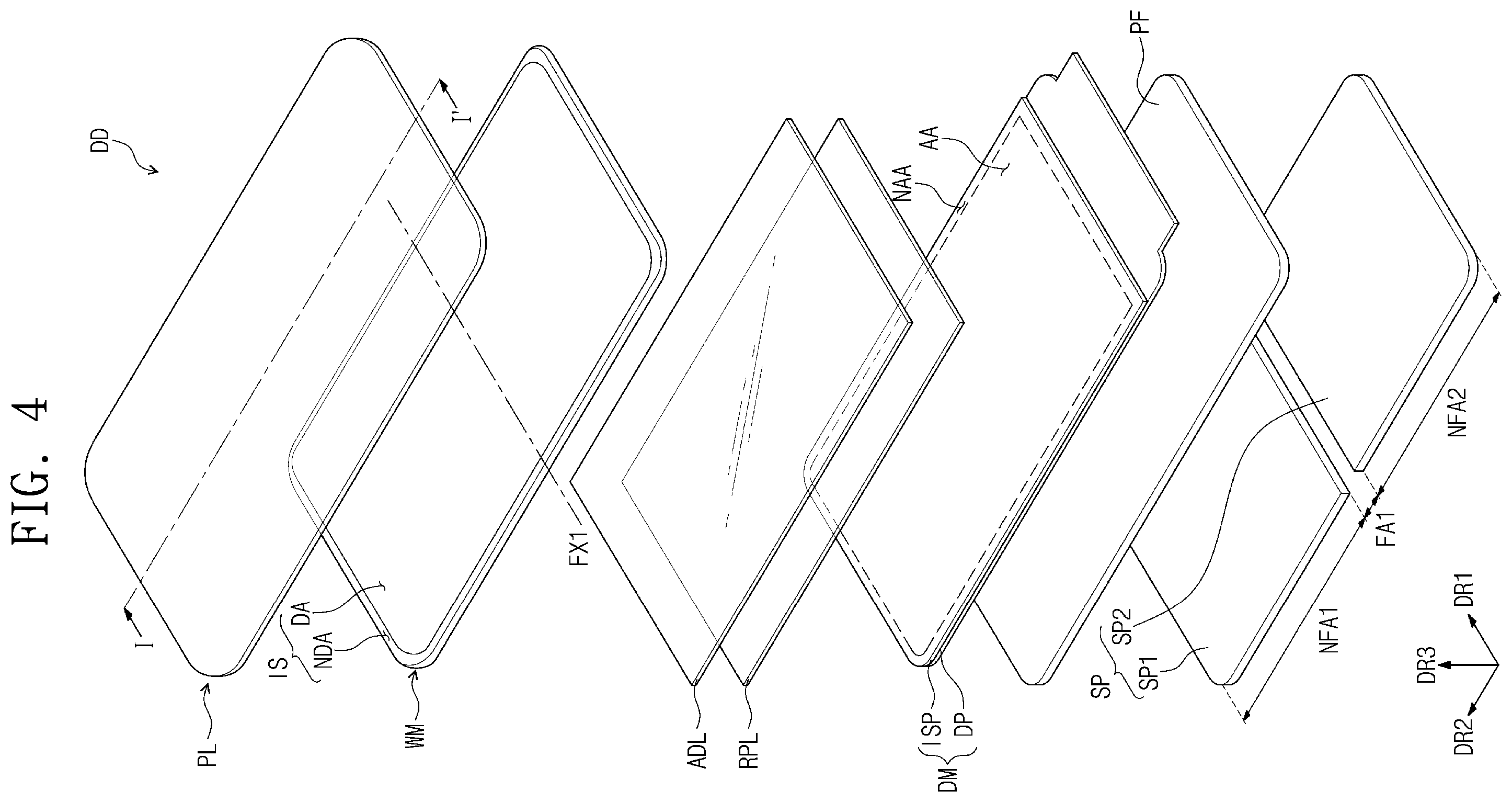 Patent US12174664 Figure 4 – Display device and manufacturing method of window
